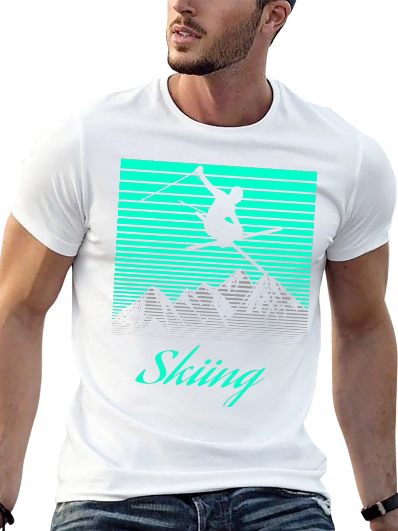 Black Retro Skiing T-Shirt - Black Graphic Tee view 13