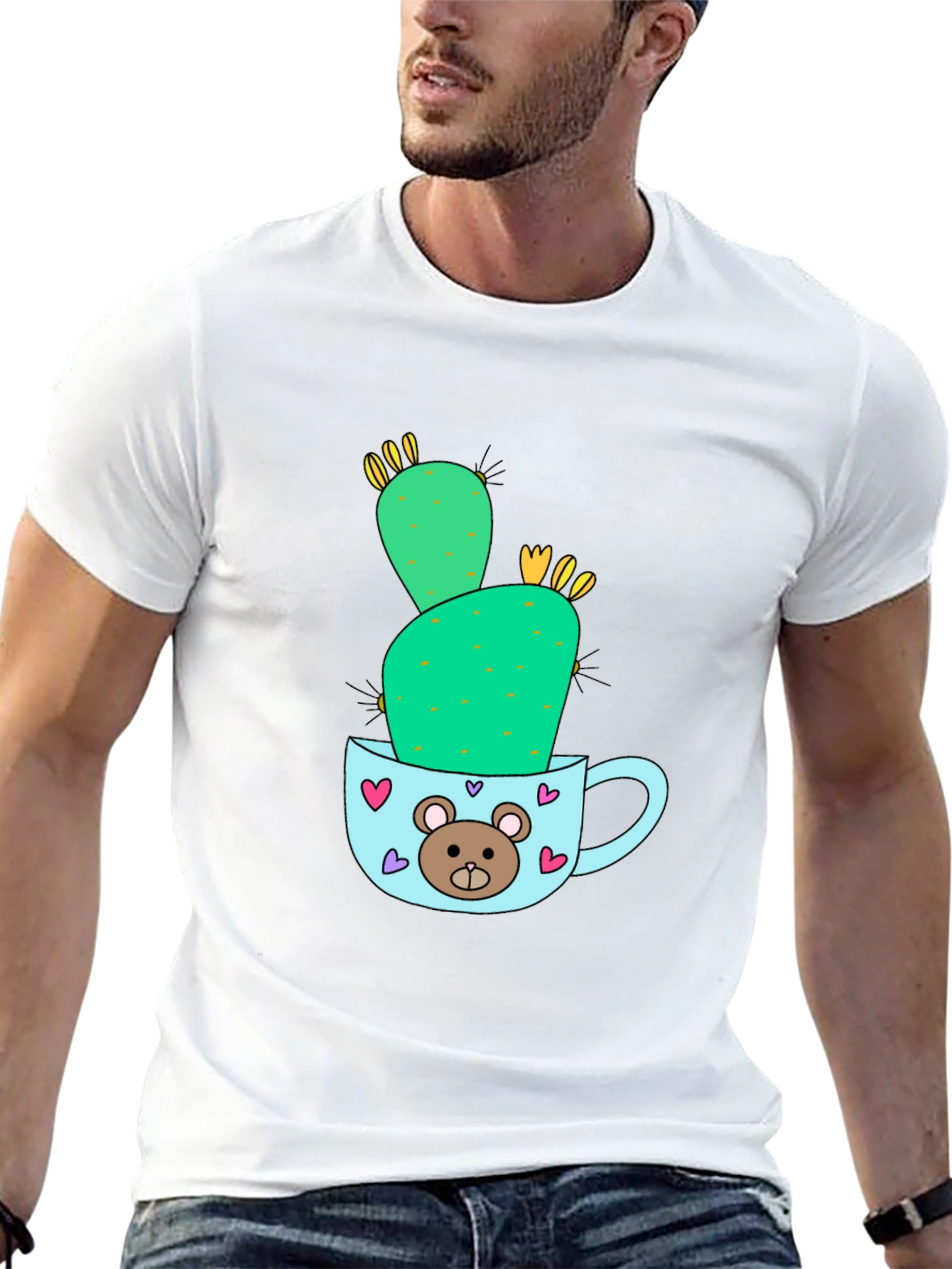 Black Cute Cactus in Mug Graphic Tee view 13
