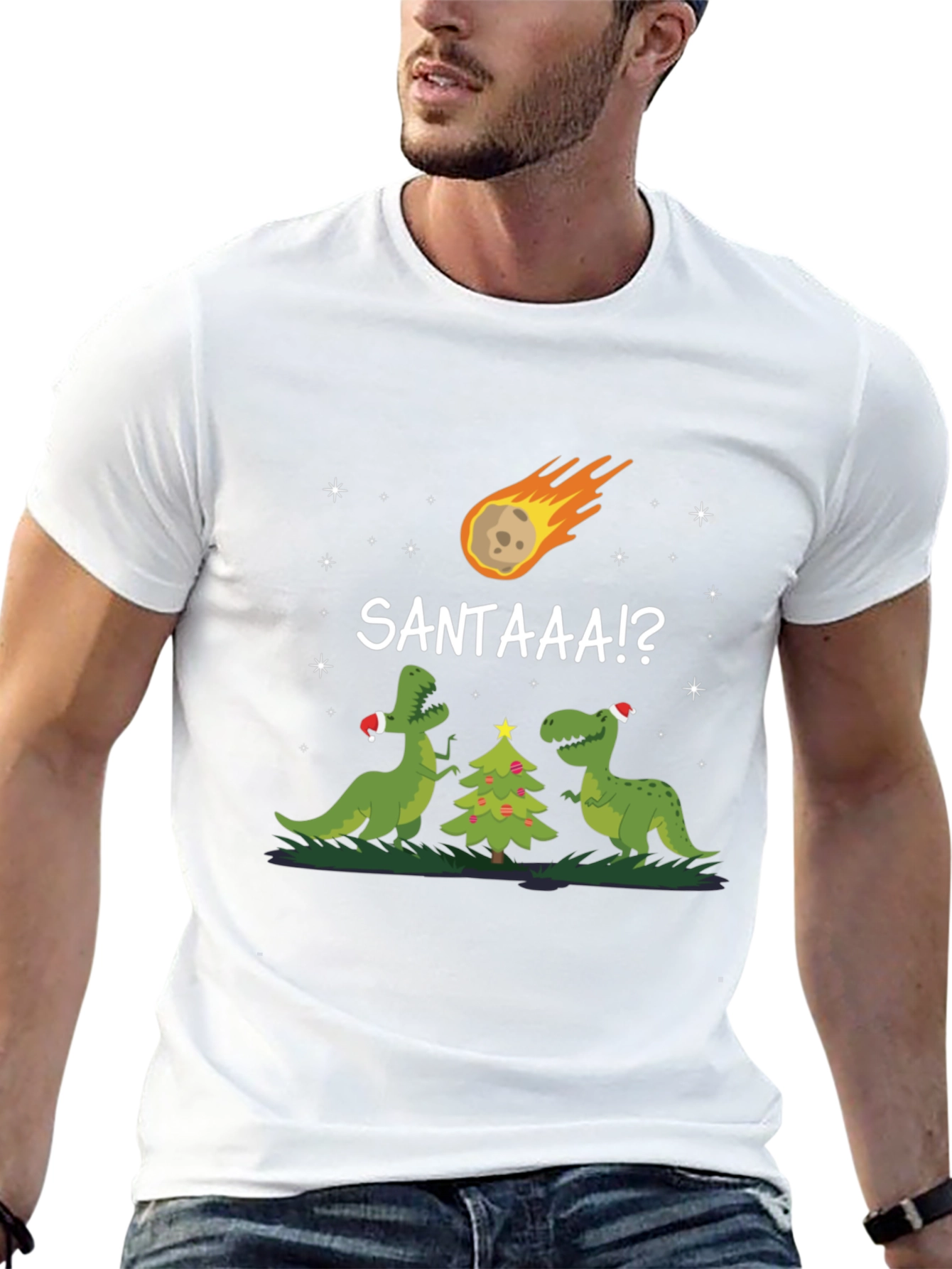 Black Dinosaur Christmas T-Shirt Santa Meteor Funny Tee view 13