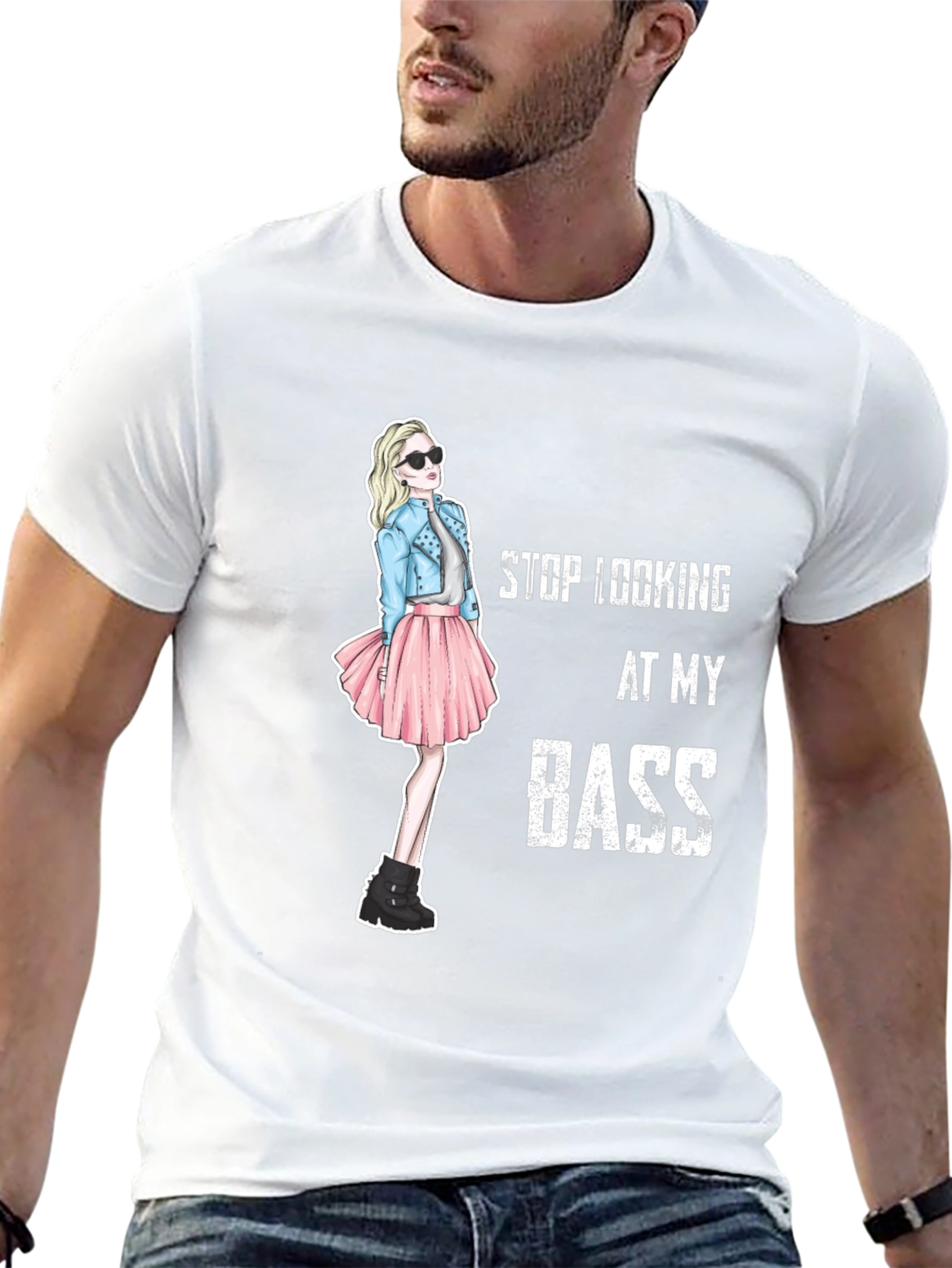 Black Stop Looking At My Bass Funny Graphic T-Shirt view 13