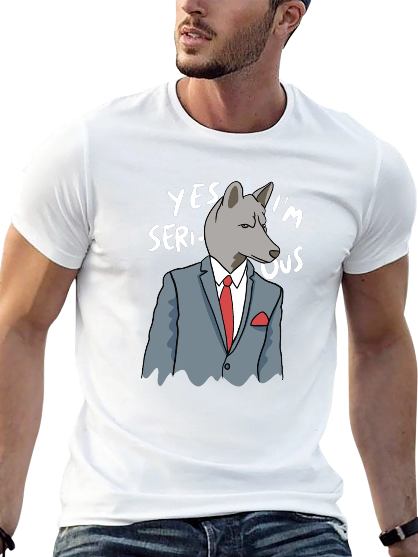 Black Serious Wolf Graphic T-Shirt - Funny Animal Tee view 13