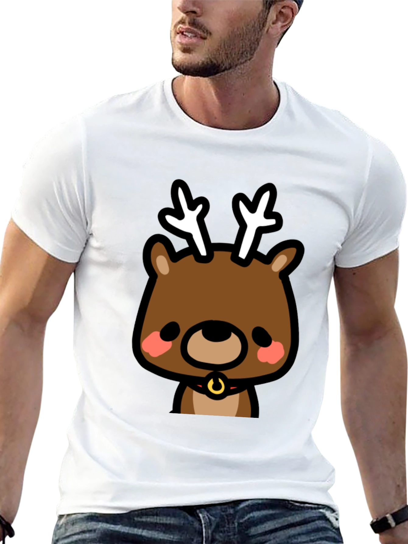 Black Cute Reindeer Graphic Black T-Shirt view 13