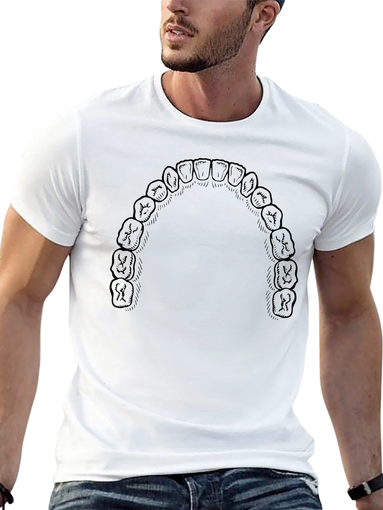Human Teeth Graphic Print Black T-Shirt - 13