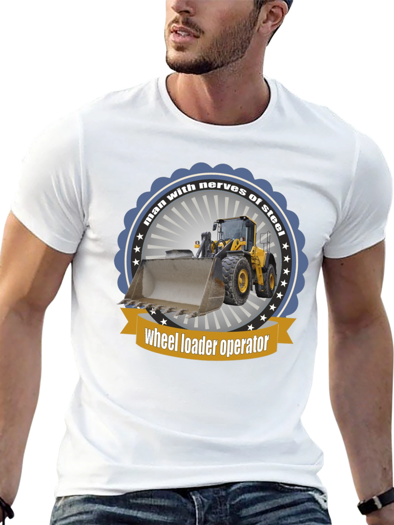 Black Wheel Loader Operator T-Shirt - Man with Nerves of Steel view 13
