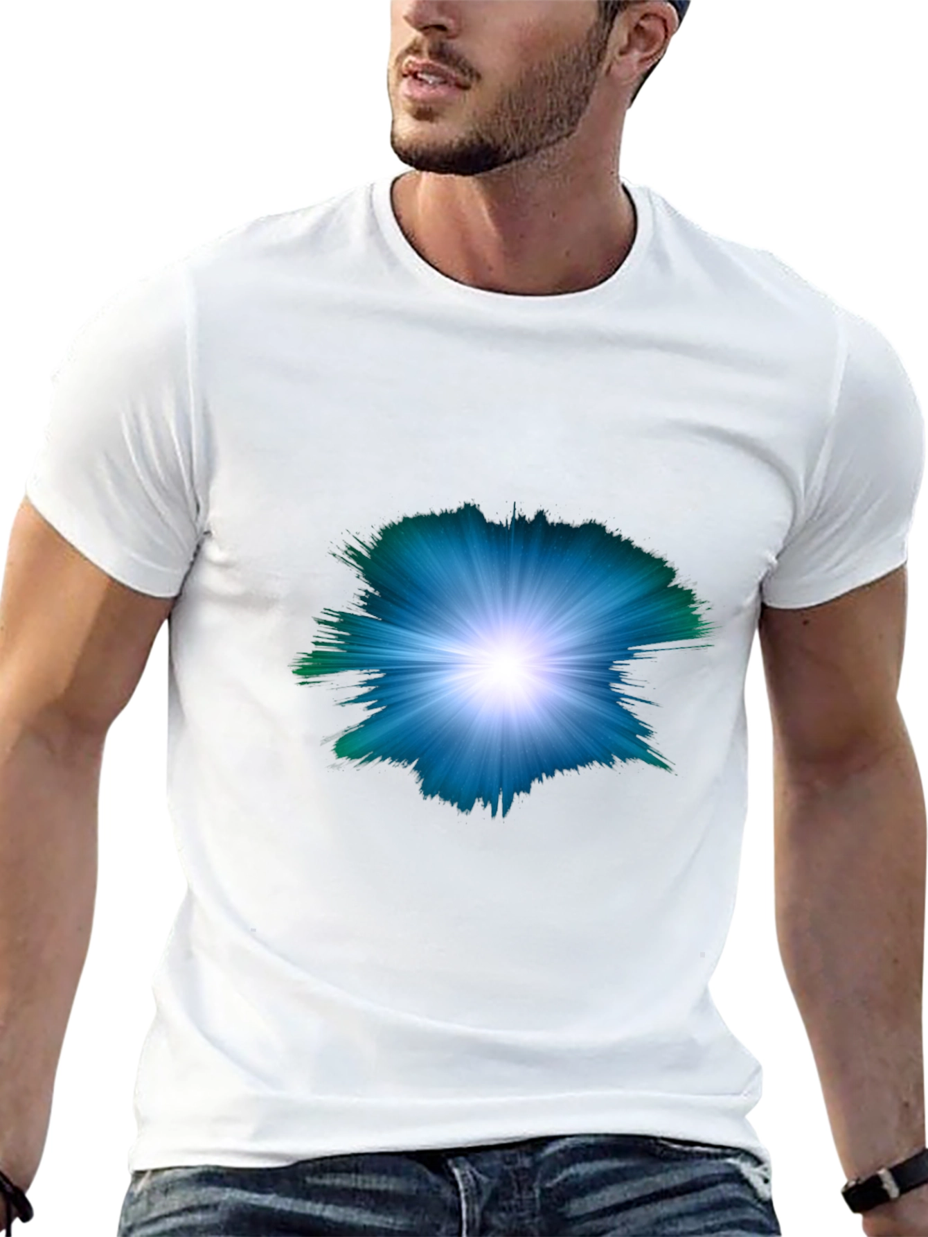 Black Men's Black T-shirt with Abstract Light Burst Design view 13