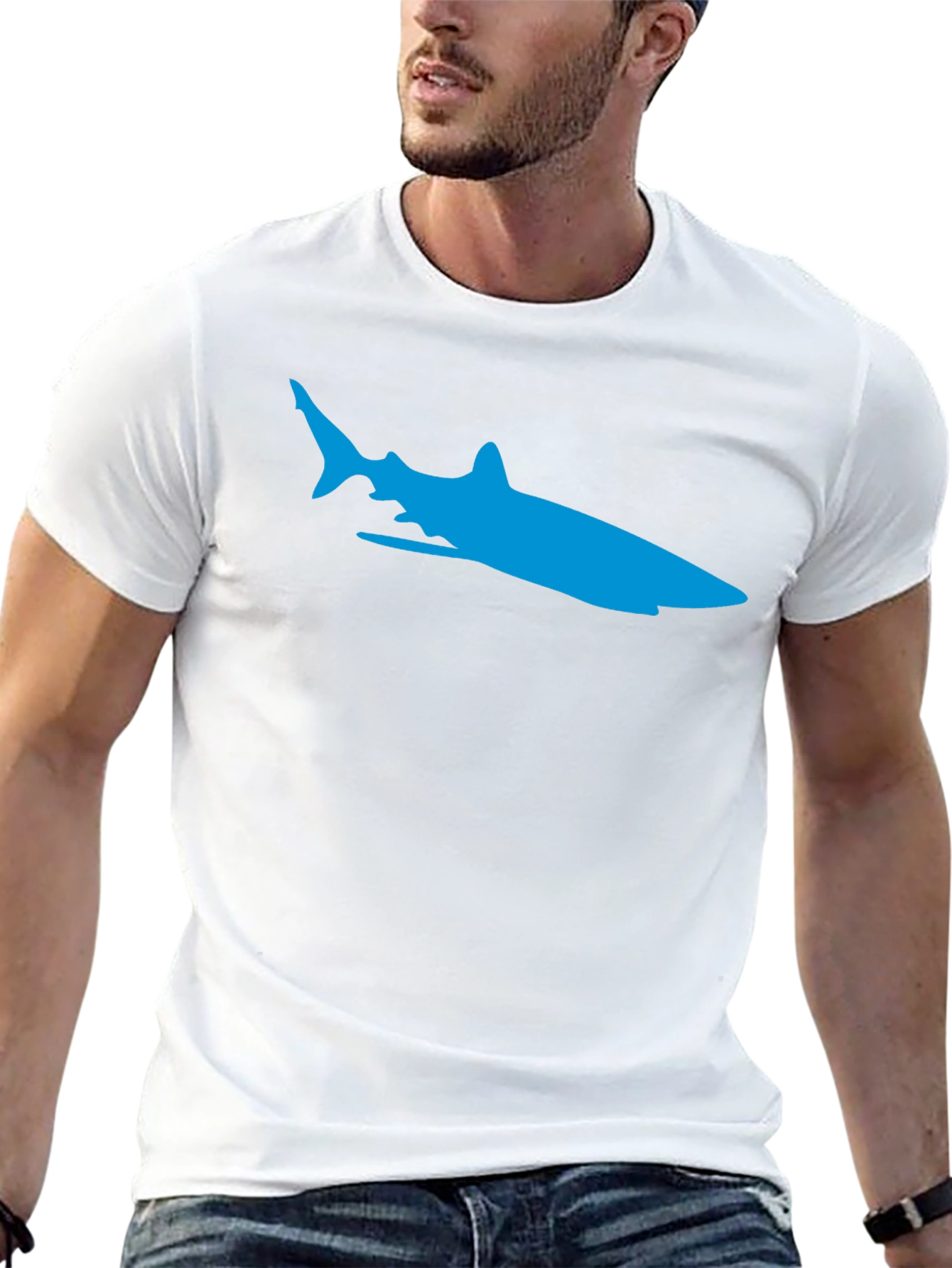 Black Cool Blue Shark Graphic T-Shirt view 13