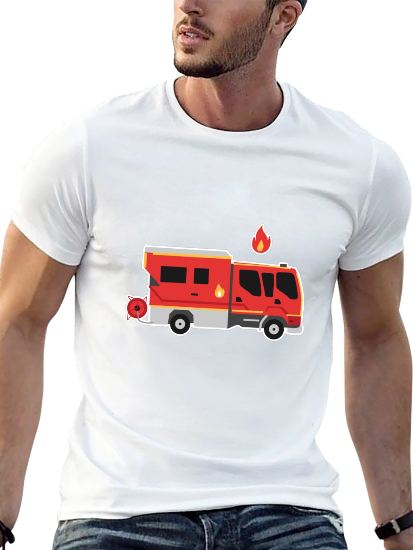 Black Fire Truck Graphic Tee - Black Cotton T-Shirt view 13