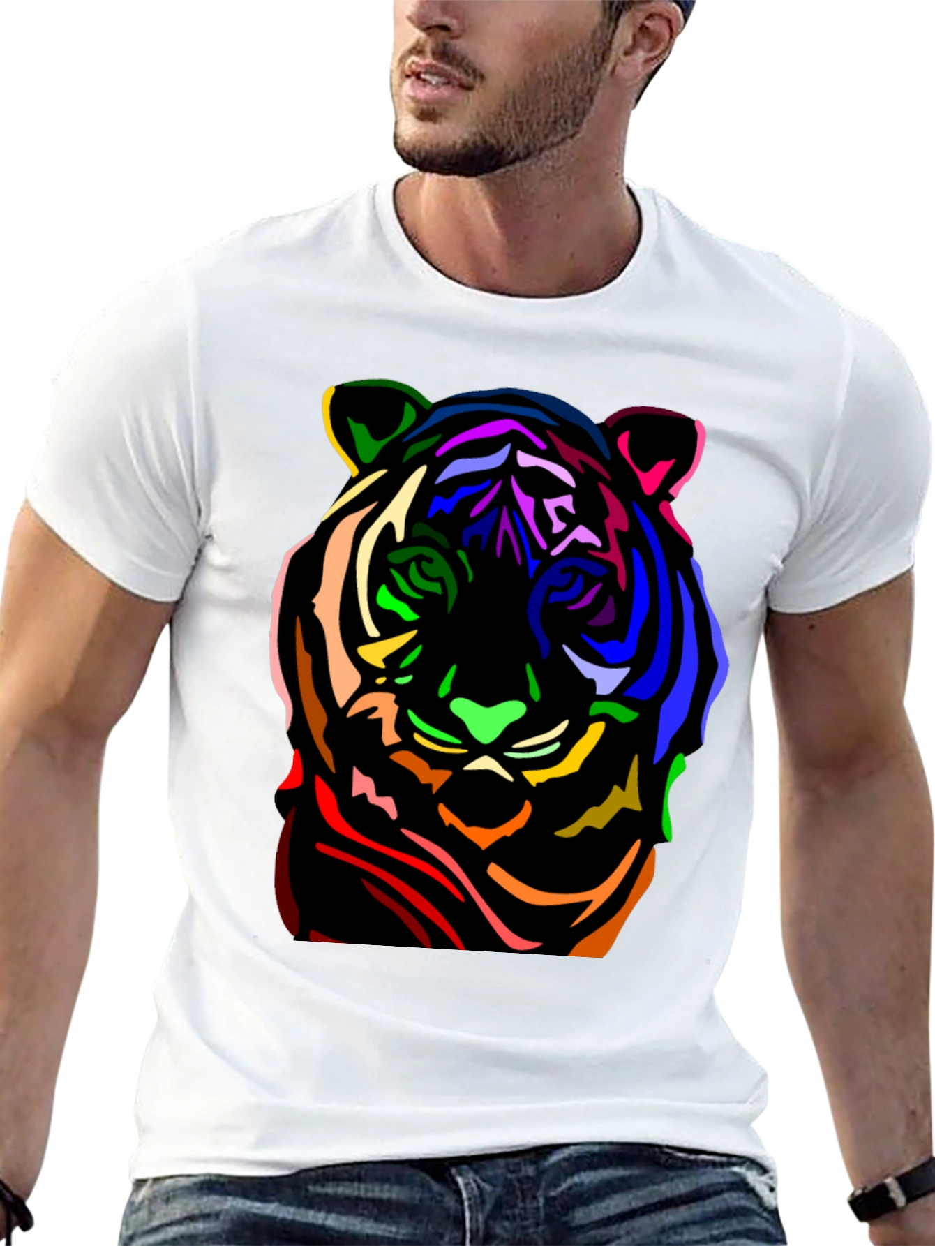 Black Colorful Tiger Graphic Black T-Shirt view 13