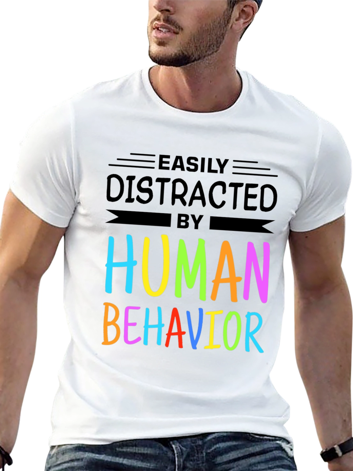Black Easily Distracted By Human Behavior T-Shirt view 13