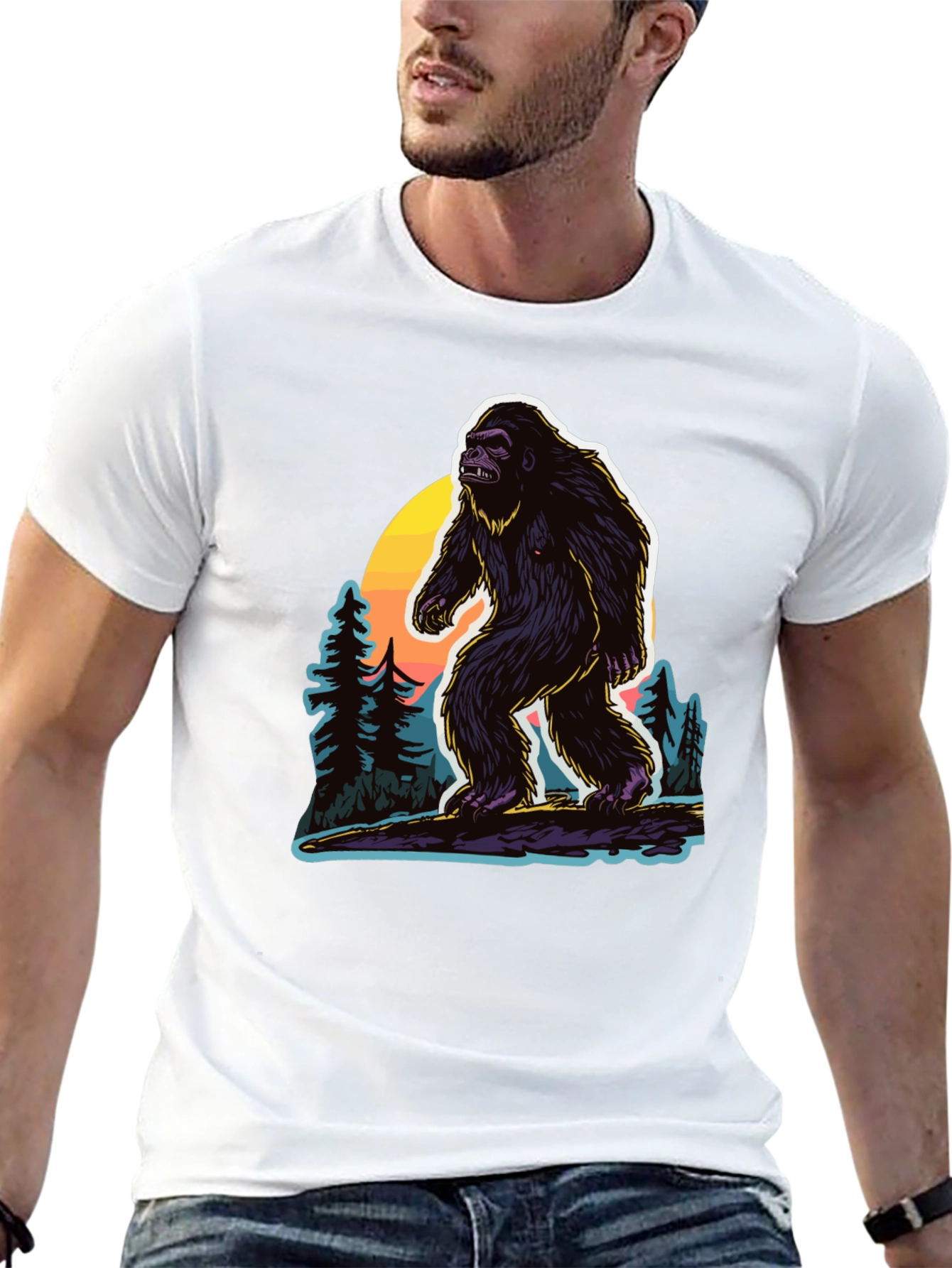Black Bigfoot Sunset Tee - Cryptid Adventure Shirt view 13