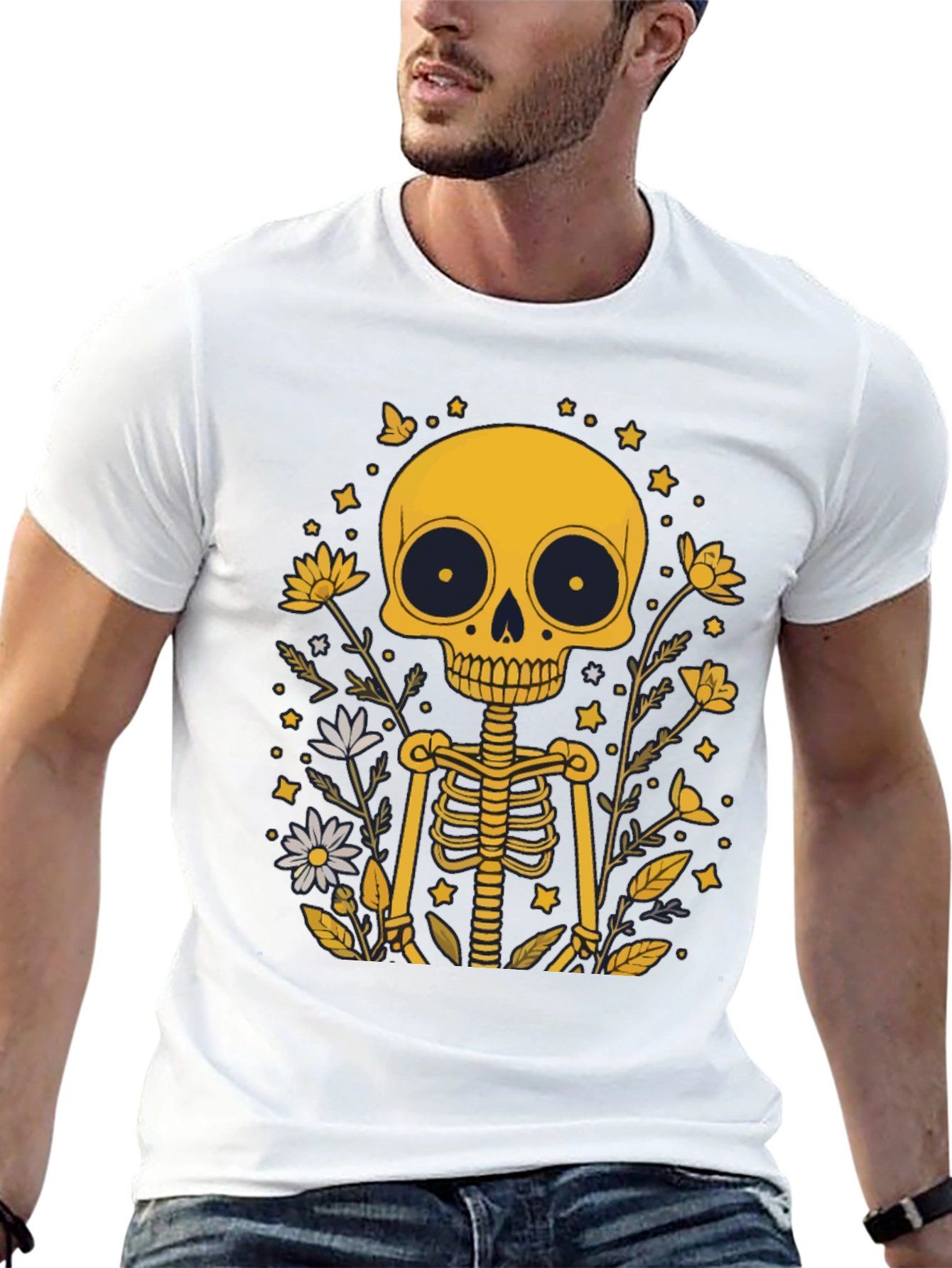Black Skeleton Floral Graphic Tee - Black Unisex T-Shirt view 13