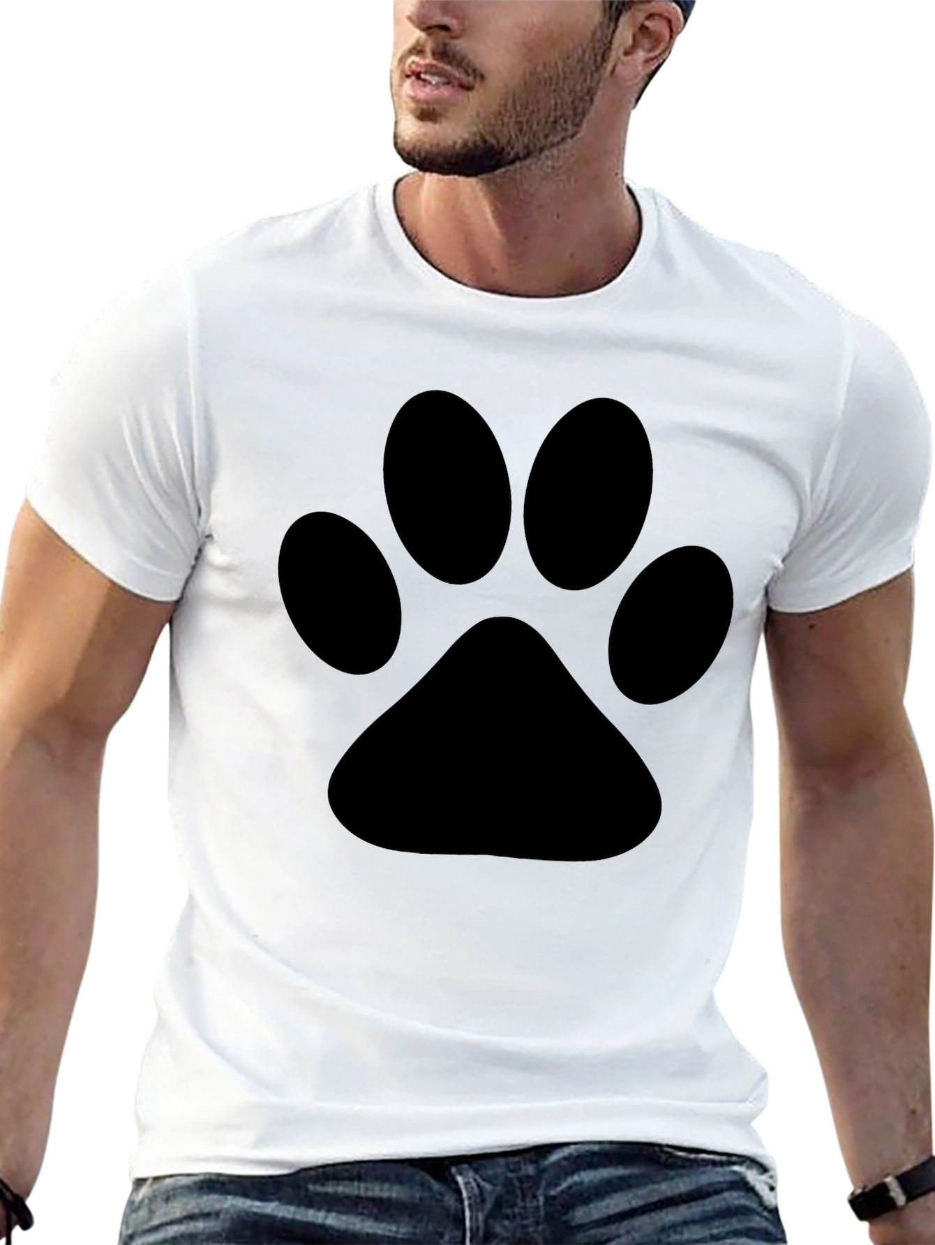 Black Men's Black T-Shirt with Paw Print Design view 13