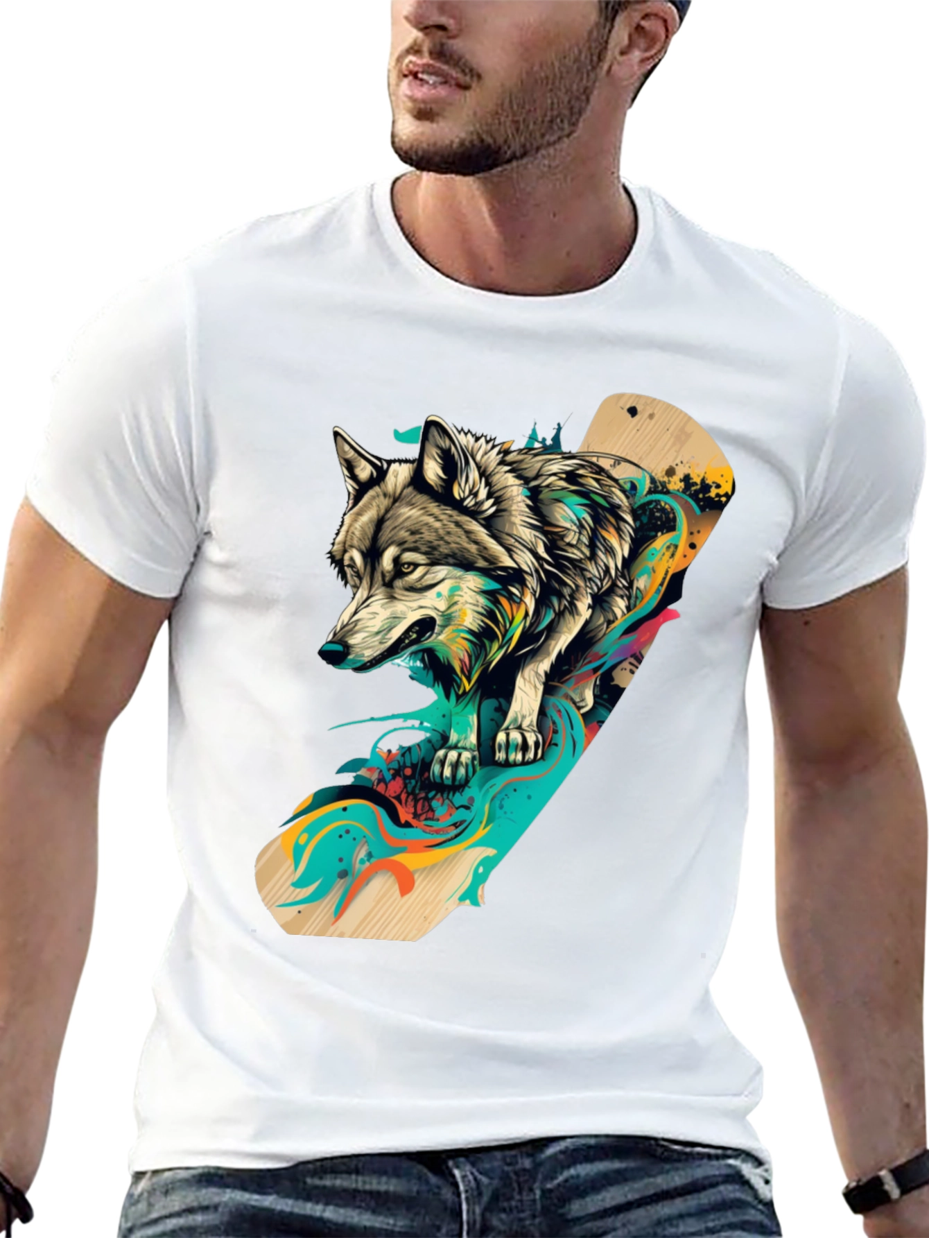 Black Wolf Skateboard Graphic Black T-Shirt view 13