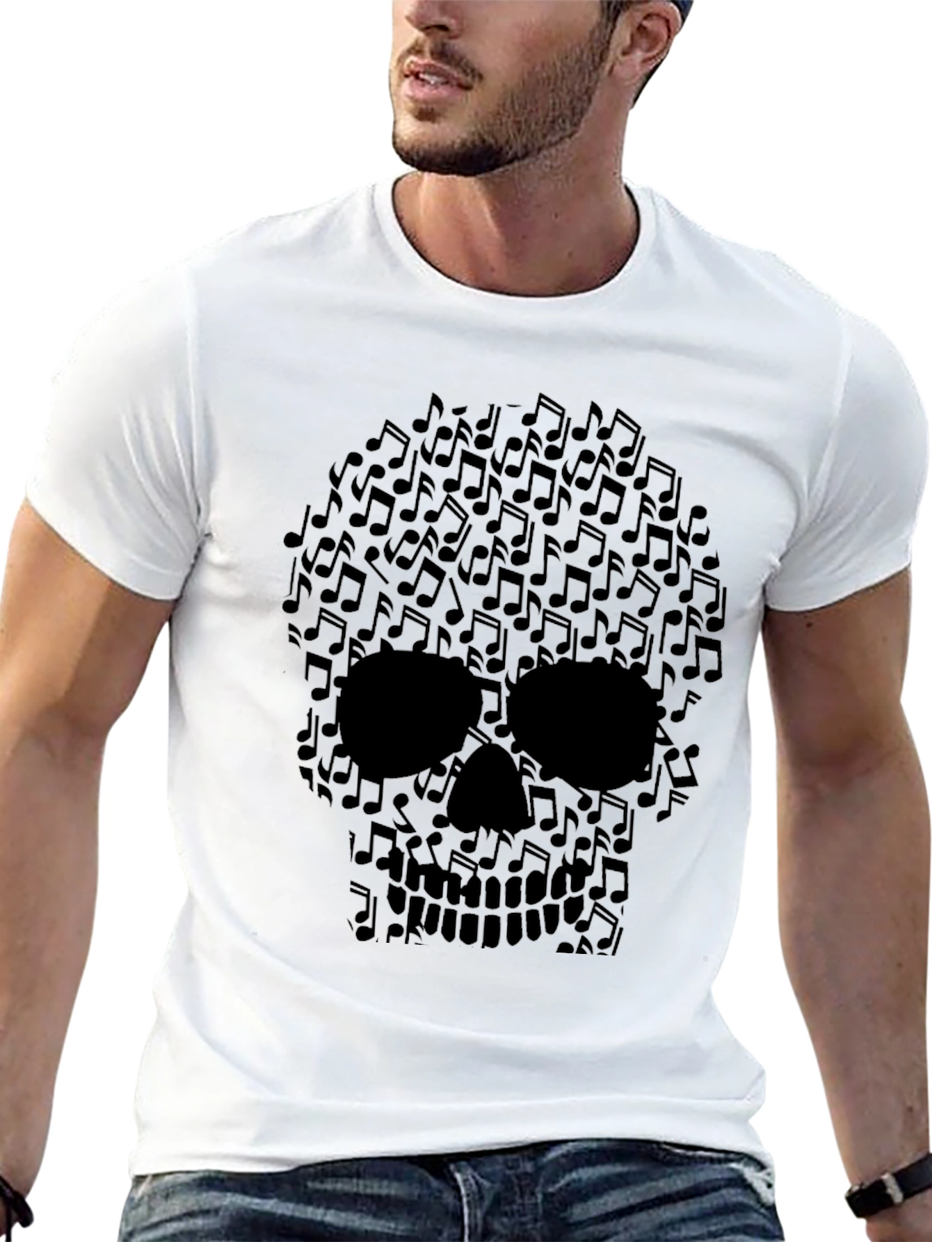 Black Musical Skull Graphic Tee - Rocker Style Shirt view 13
