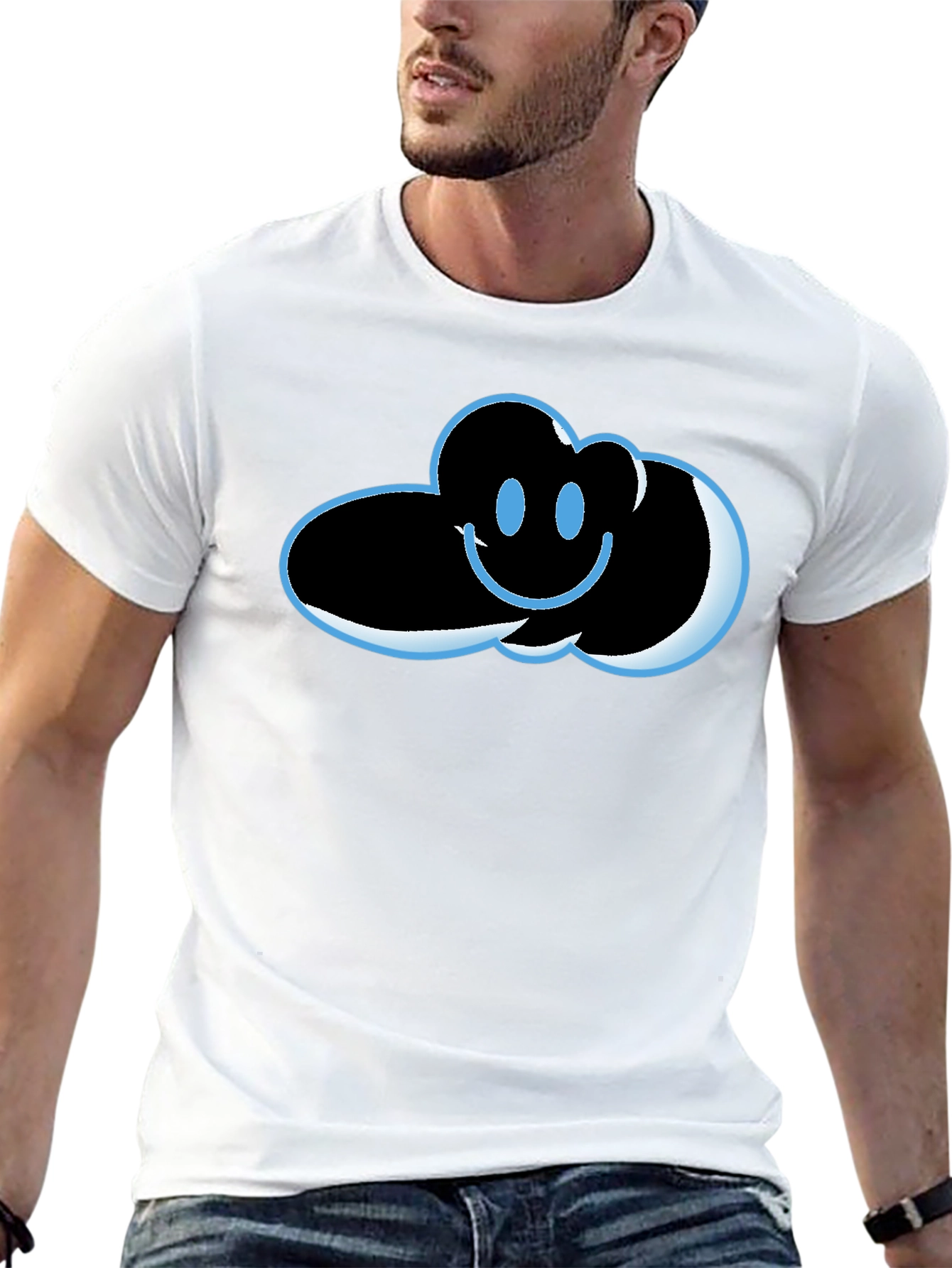 Black Cloud Smiley Graphic T-Shirt - Soft Cotton Blend view 13