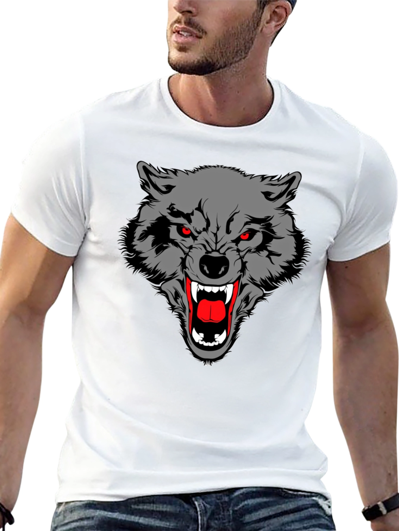 Black Black T-Shirt with Wolf Graphic view 13