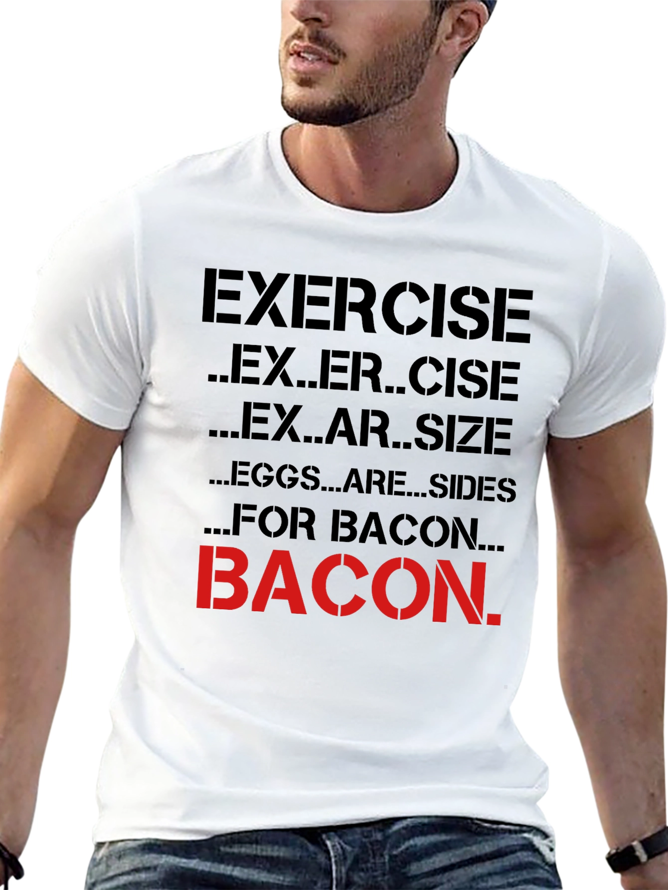 Black Funny Bacon Exercise T-Shirt view 13