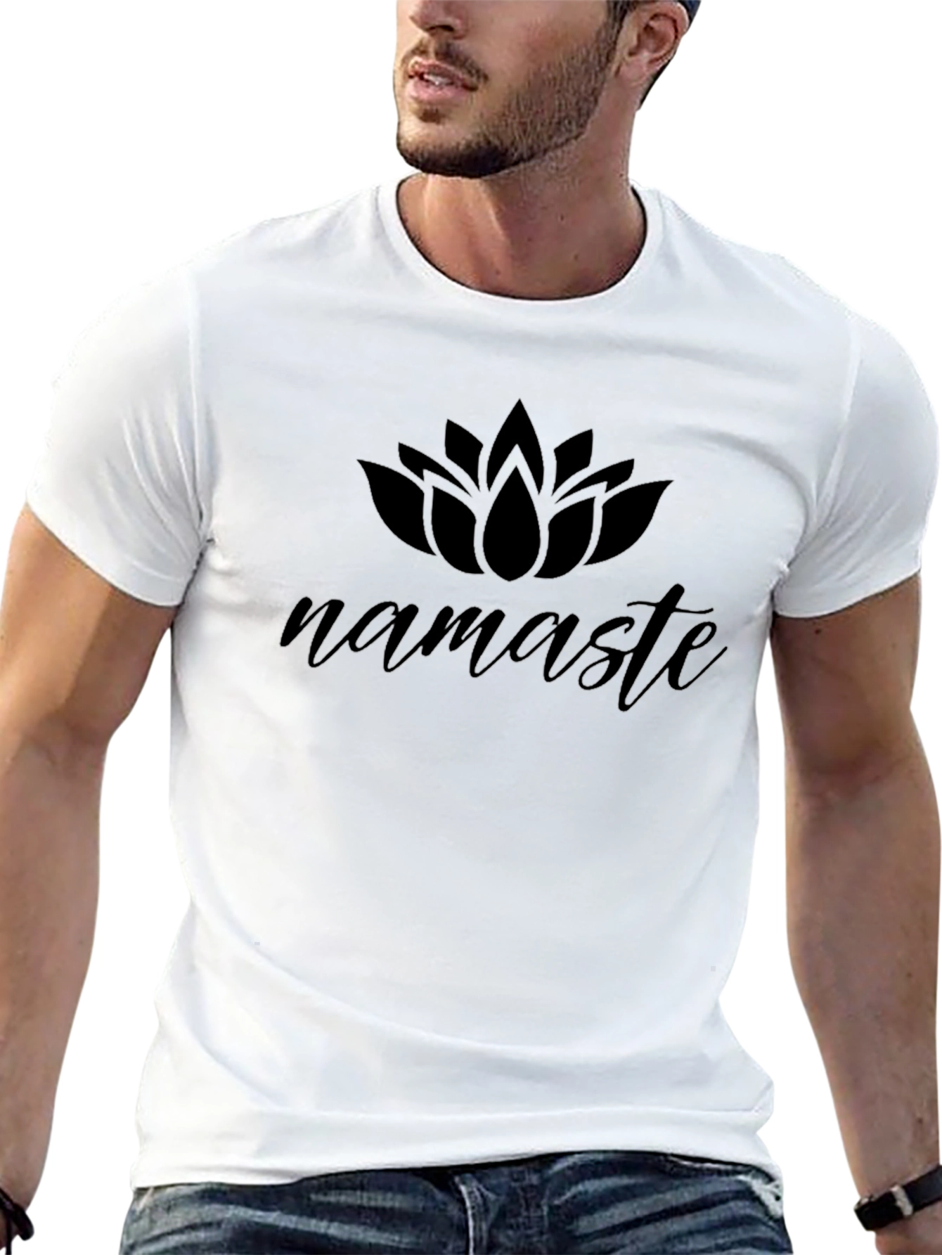Black Namaste Lotus Graphic Tee - Black Cotton Comfort view 13