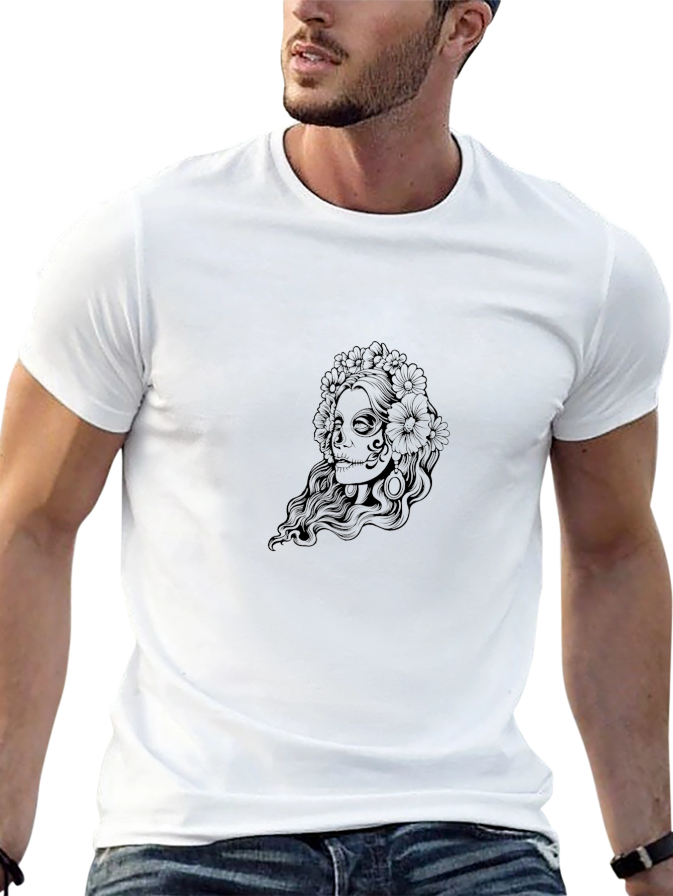 Black Sugar Skull Woman Graphic Black T-Shirt view 13