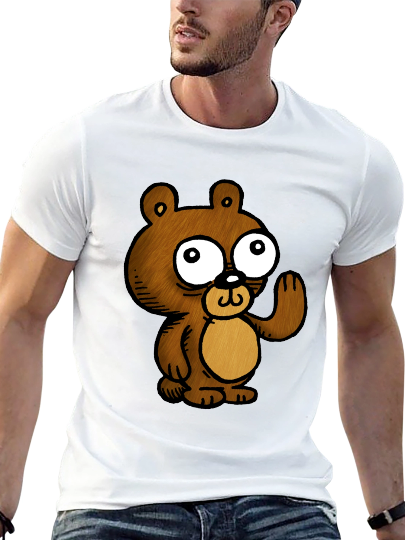 Black Cartoon Bear Graphic Black T-Shirt view 13