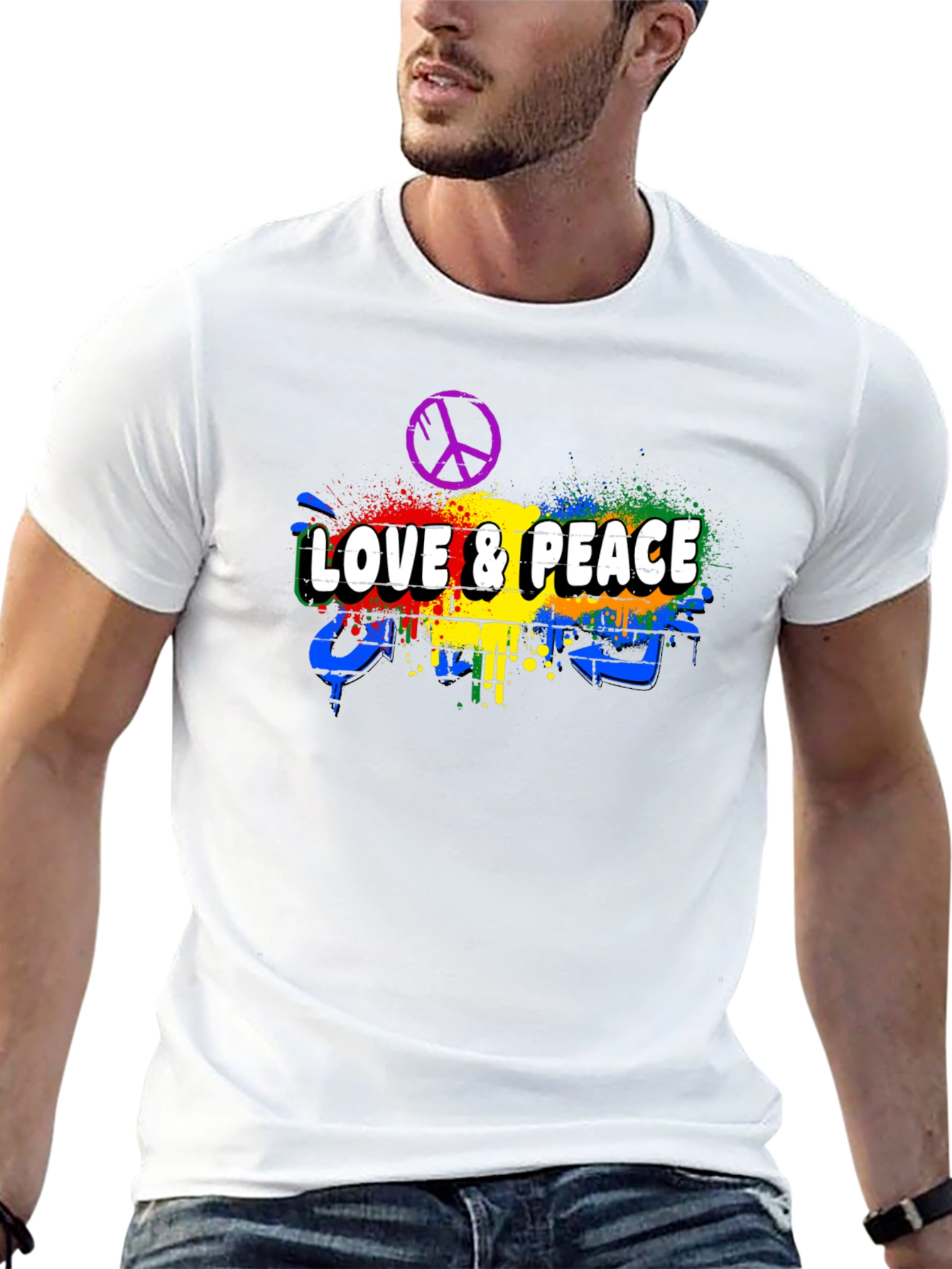 Black Love & Peace Graphic Tee - Men's Black T-Shirt view 13