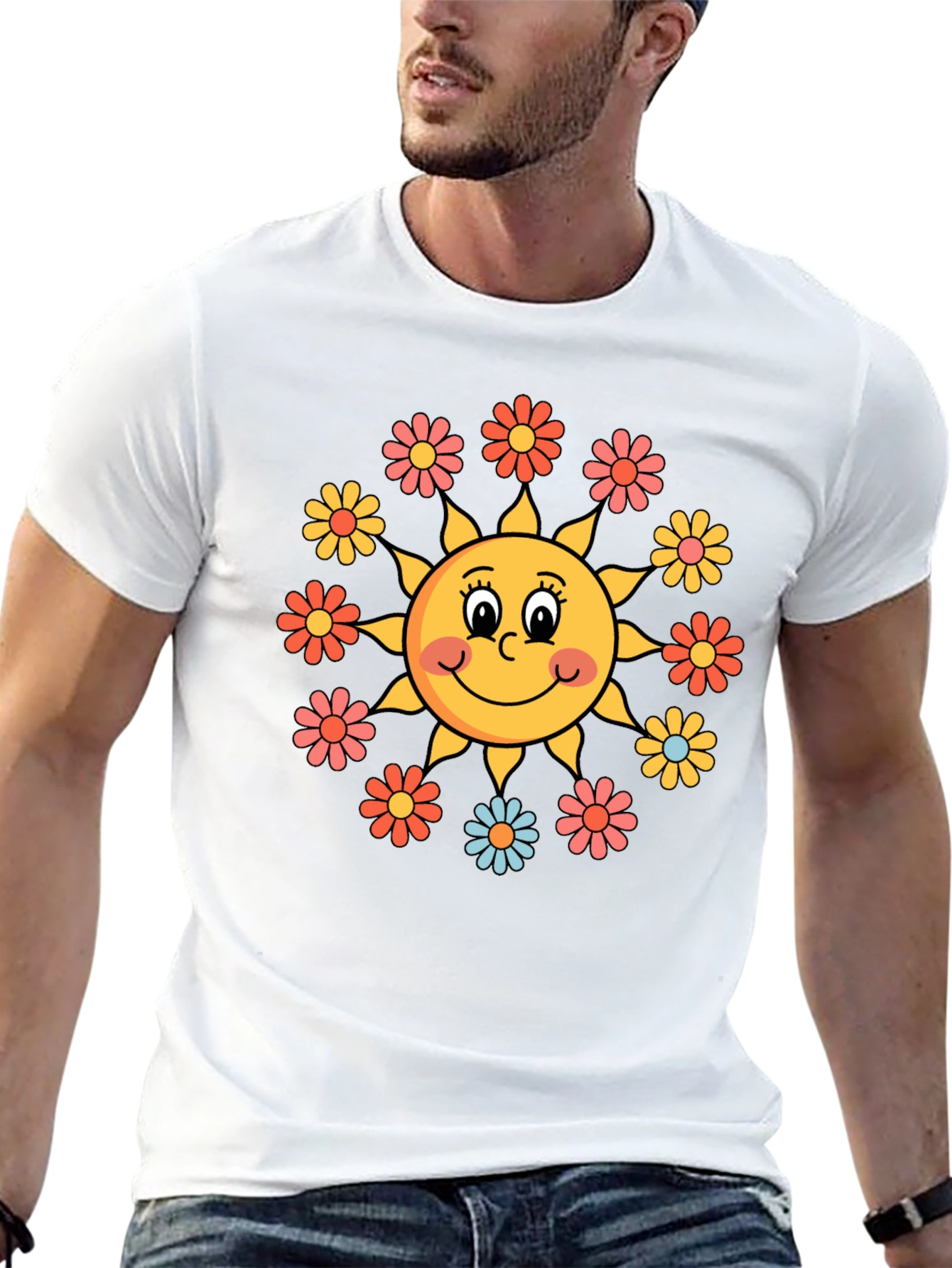 Black Retro Sun & Floral Graphic Tee - Groovy Vibes view 13