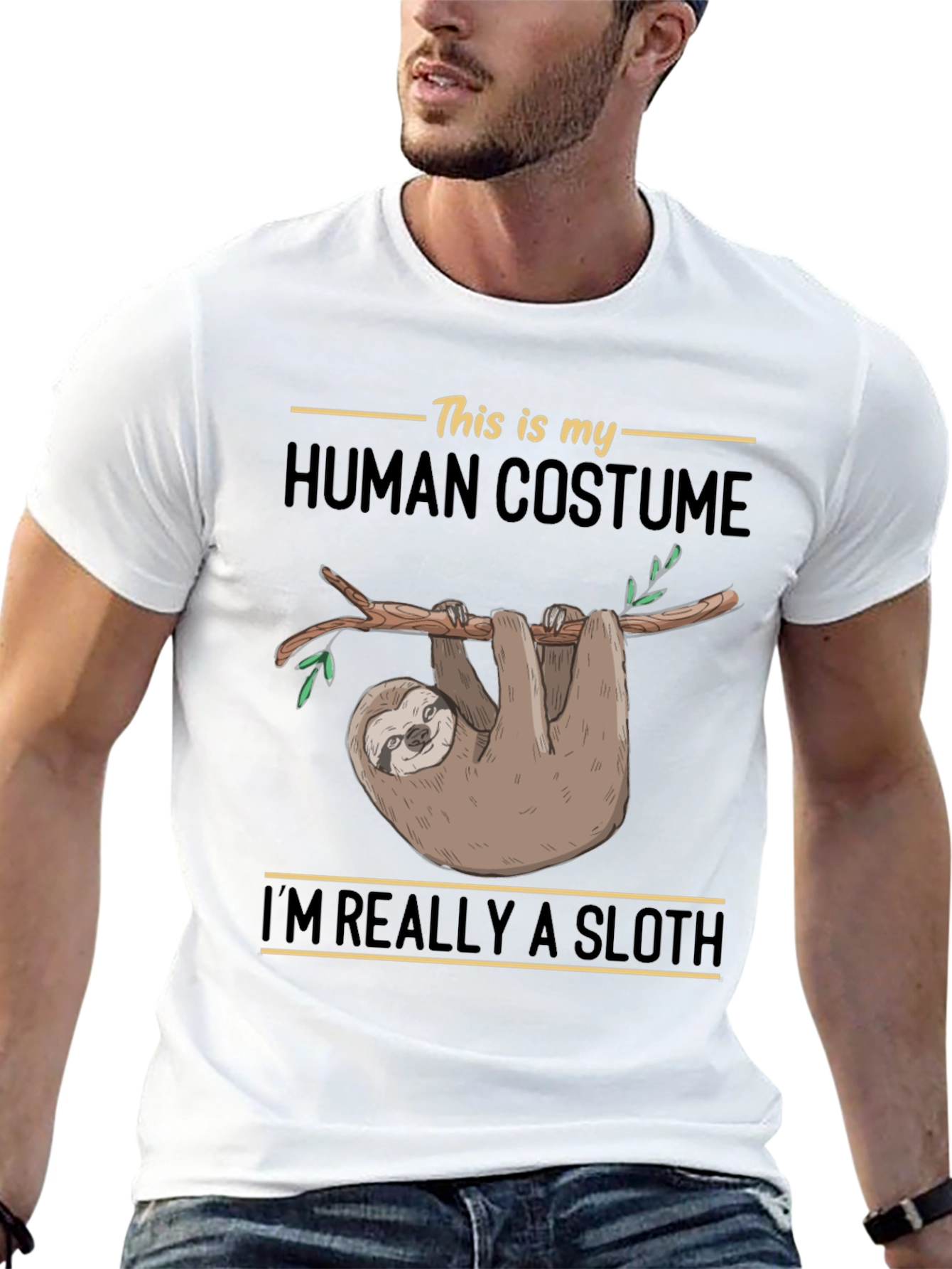 Black Sloth Human Costume Funny Graphic T-Shirt view 13