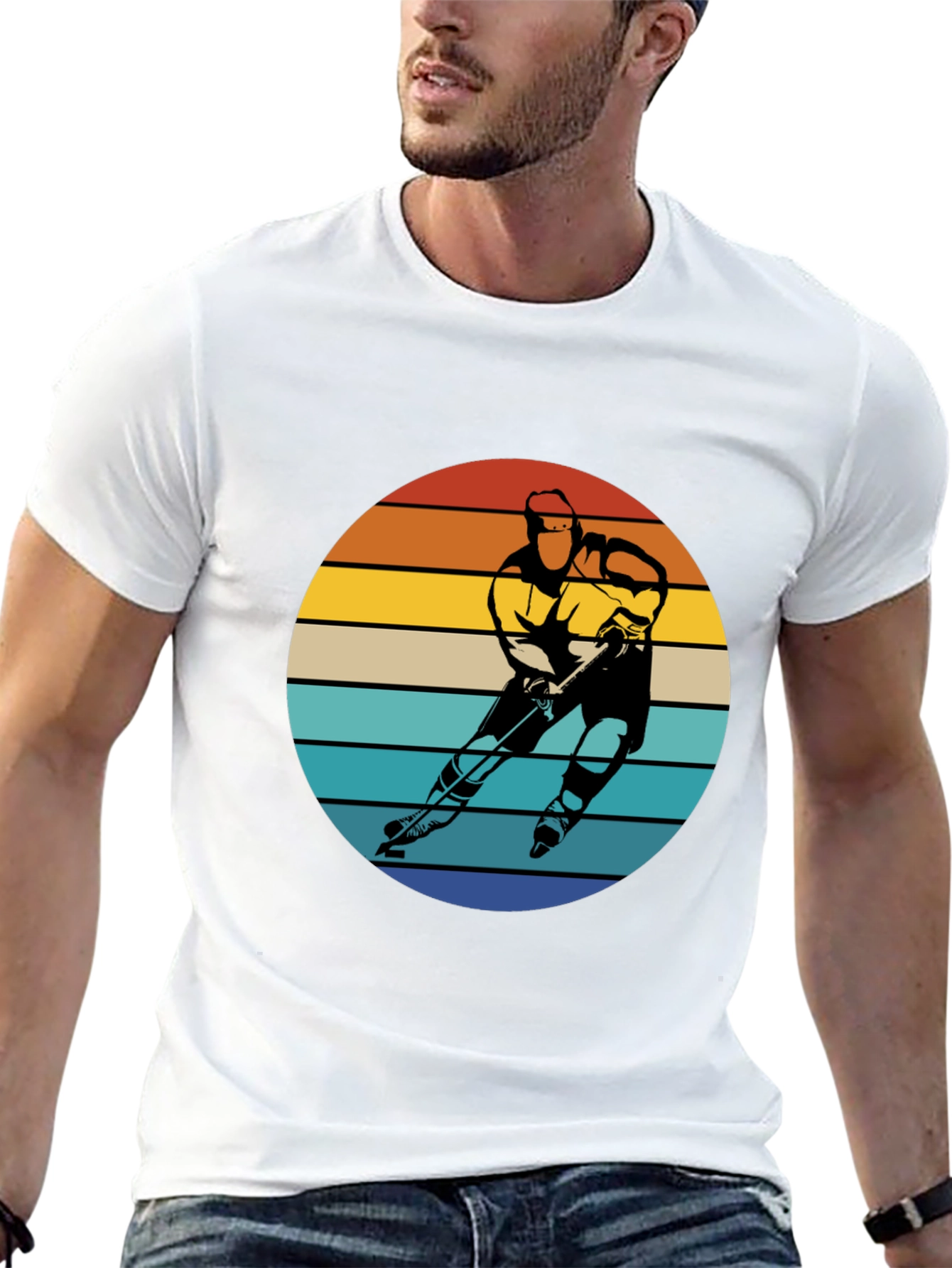 Black Retro Hockey Player T-Shirt - Vintage Style Graphic Tee view 13