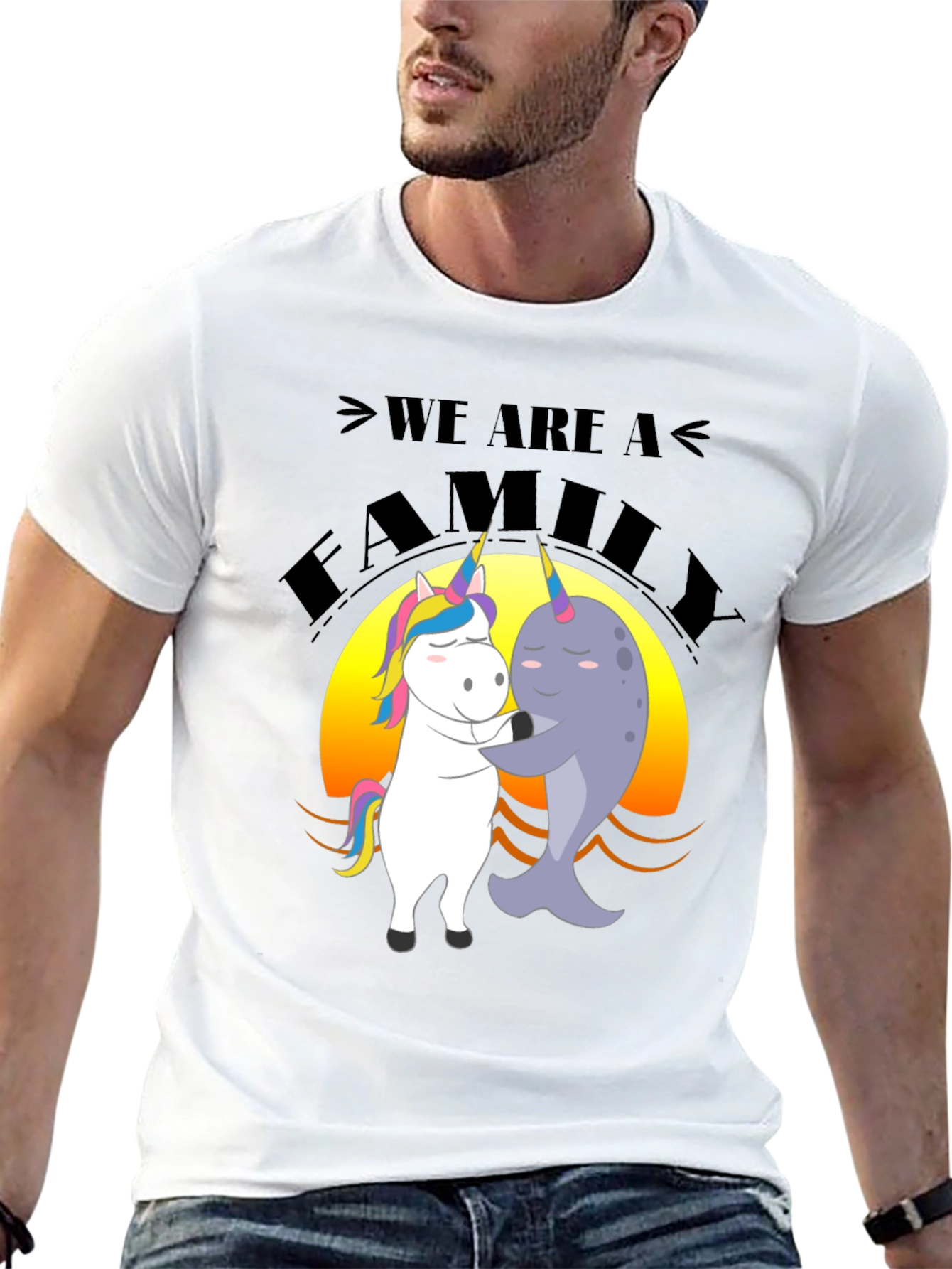 Black Unicorn and Narwhal Family T-Shirt view 13