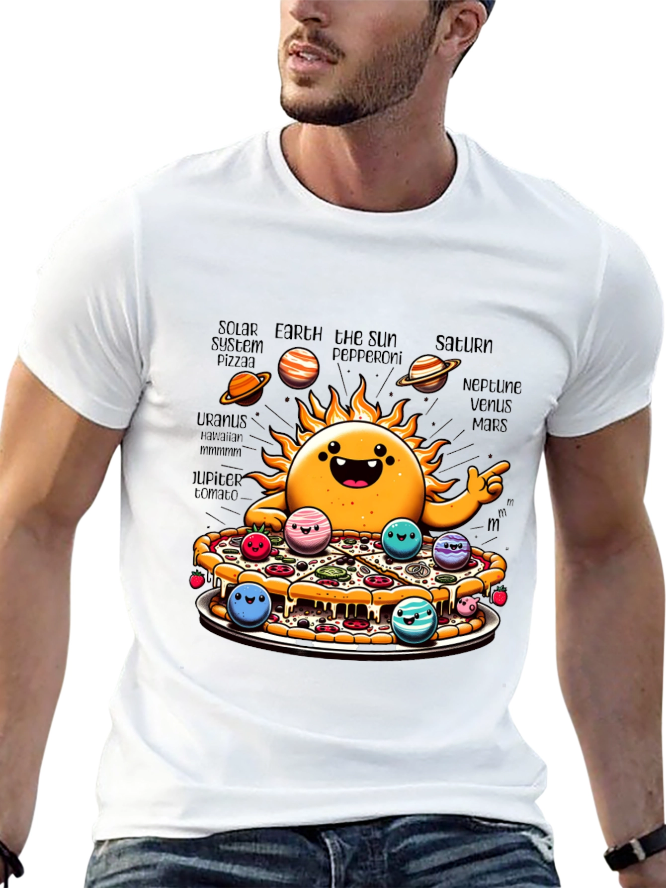 Black Solar System Pizza Funny Graphic Tee view 13