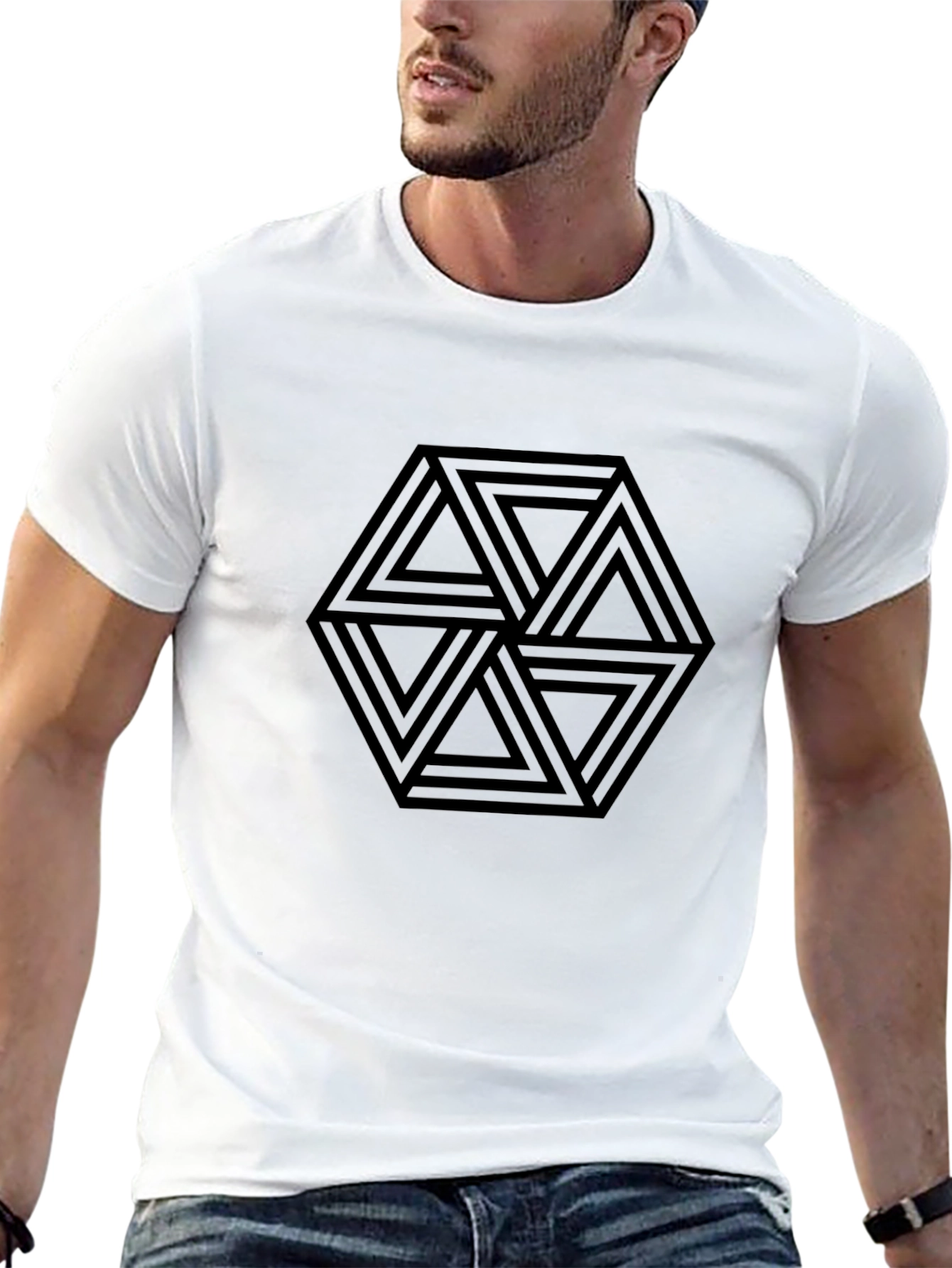 Black Geometric Illusion Graphic Tee - Black view 13