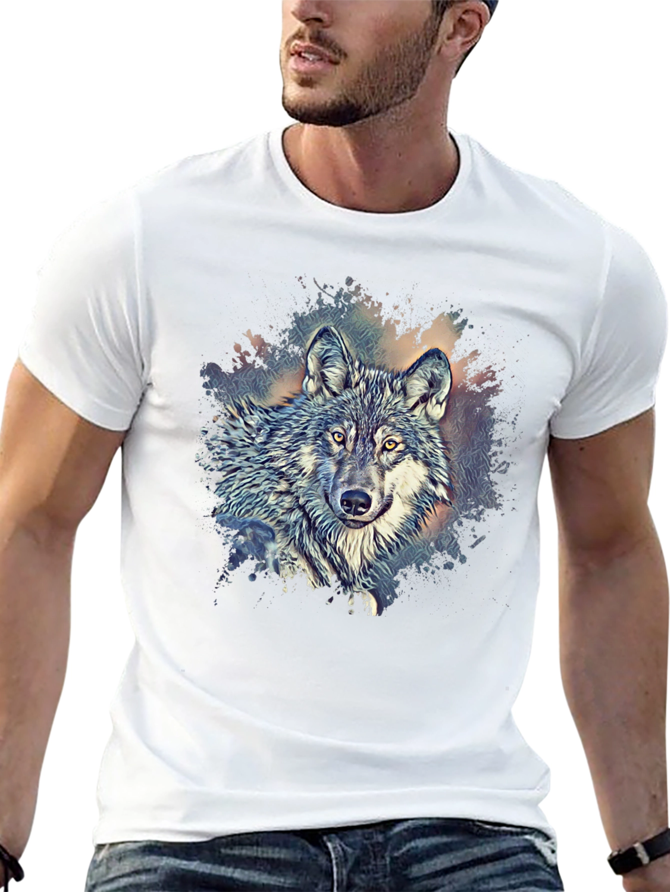 Black Wolf Graphic Print Crew Neck T-Shirt - Black view 13