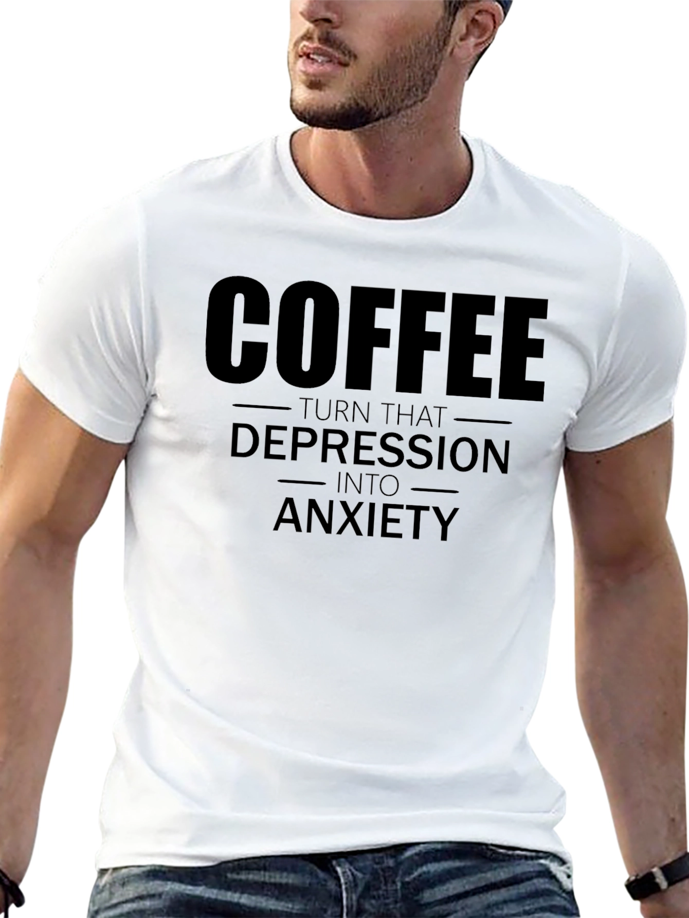 Black Coffee to Anxiety Funny Graphic T-Shirt view 13