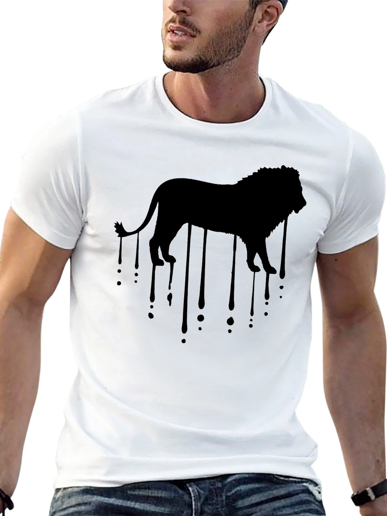 Black Men's Black Lion Drip Graphic T-Shirt view 13
