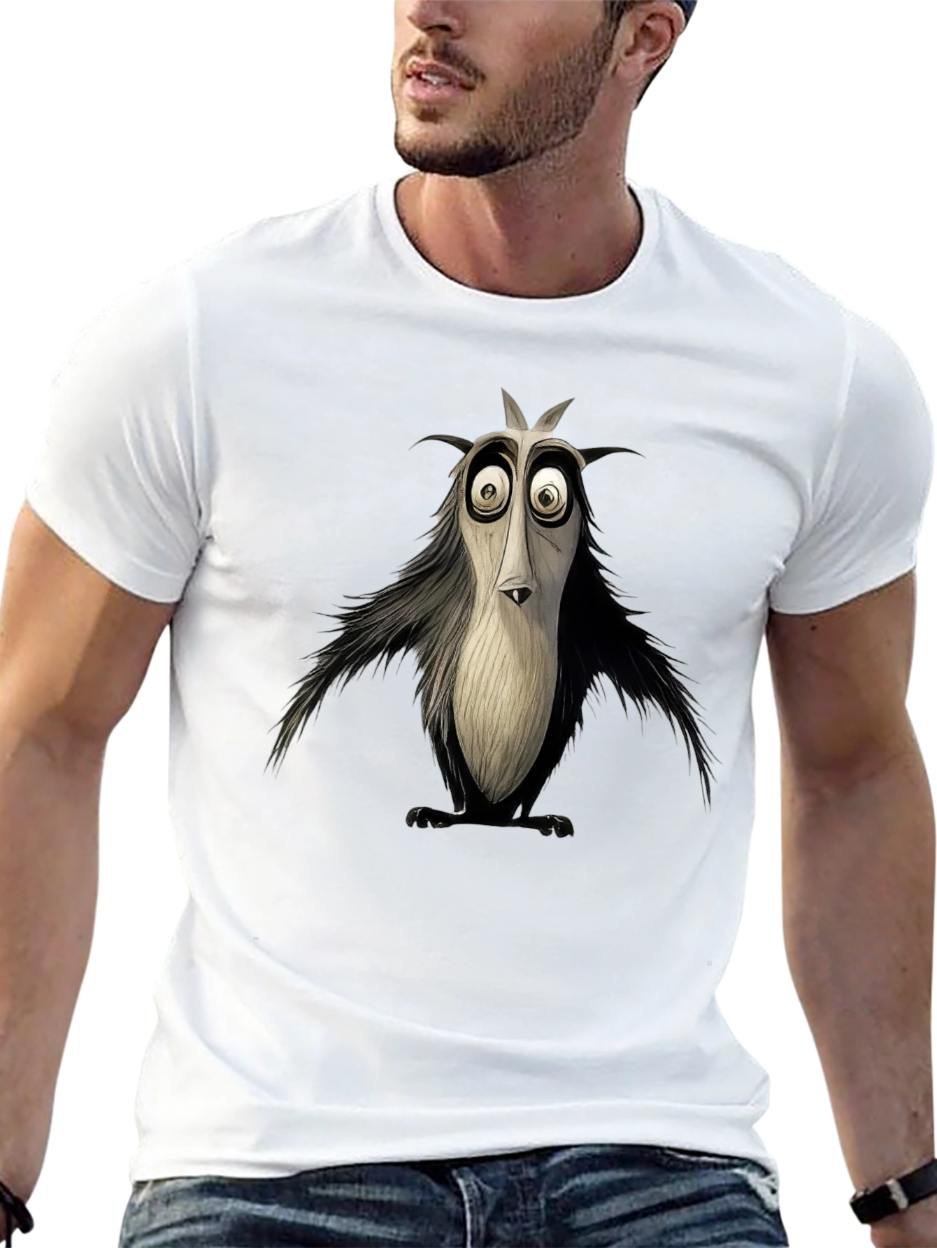 Black Cartoon Bird Graphic Tee - Black, Unique Design view 13