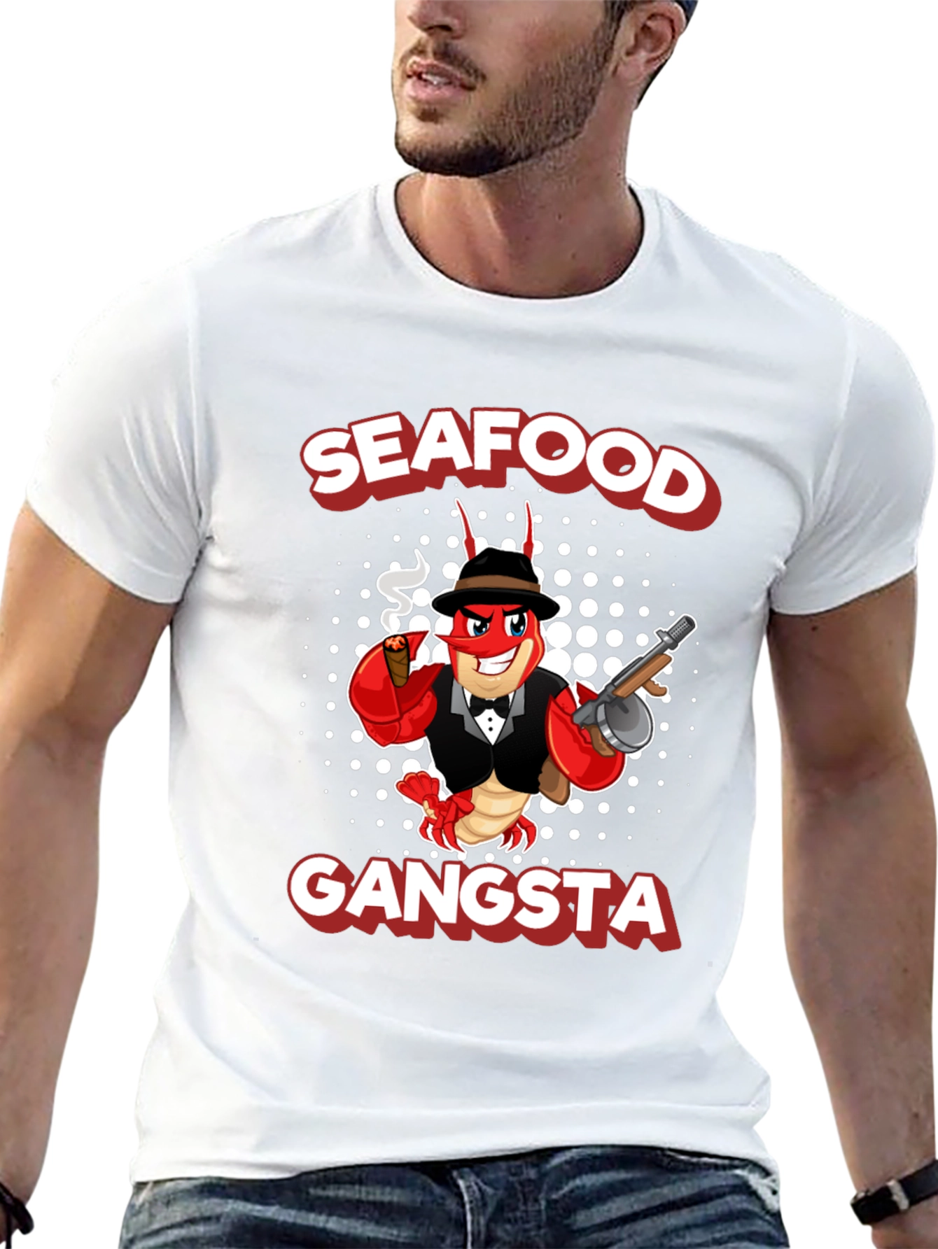 Black Seafood Gangsta Funny Graphic T-Shirt view 13