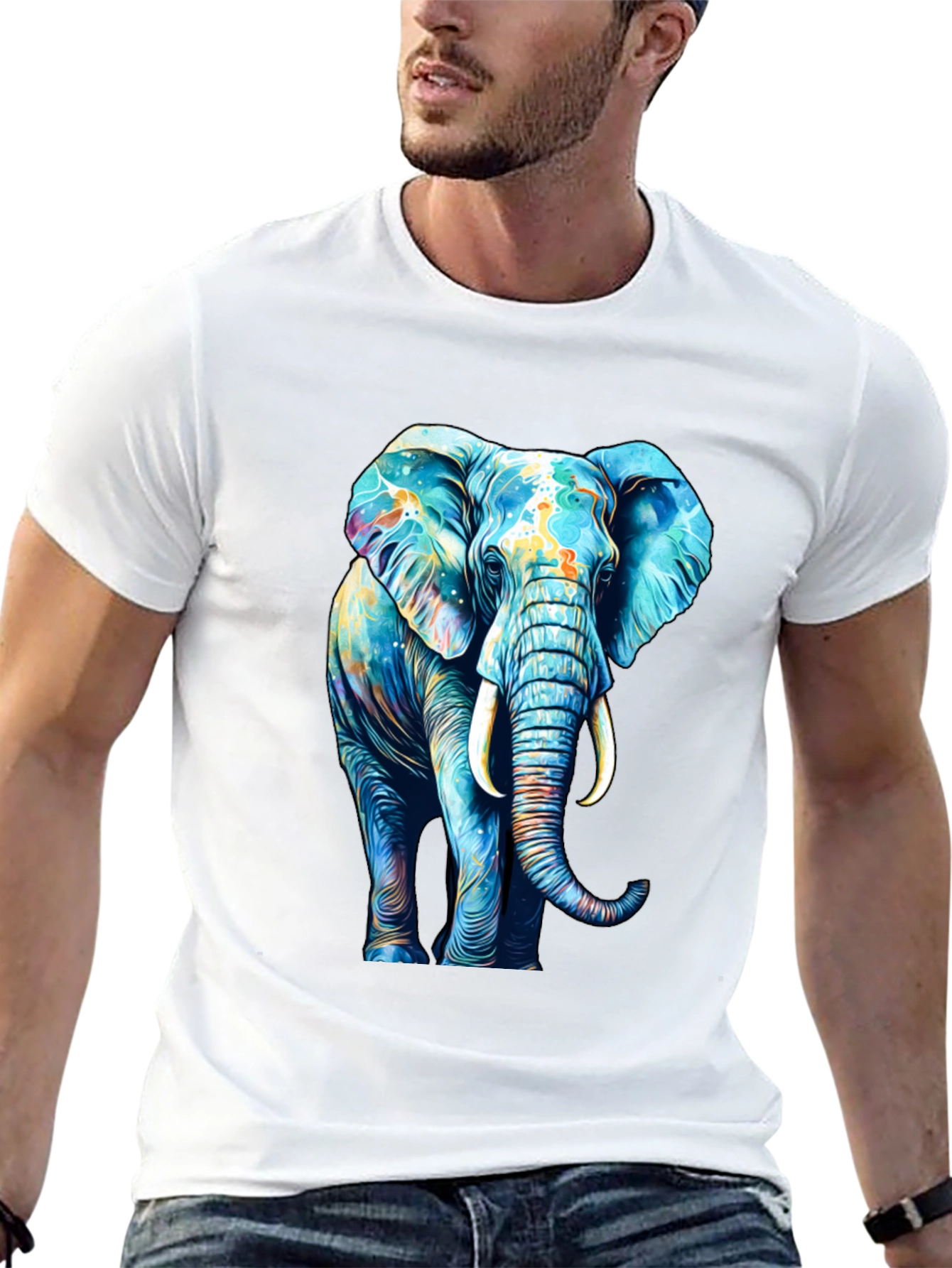 Black Vibrant Elephant Graphic Print Black T-Shirt view 13