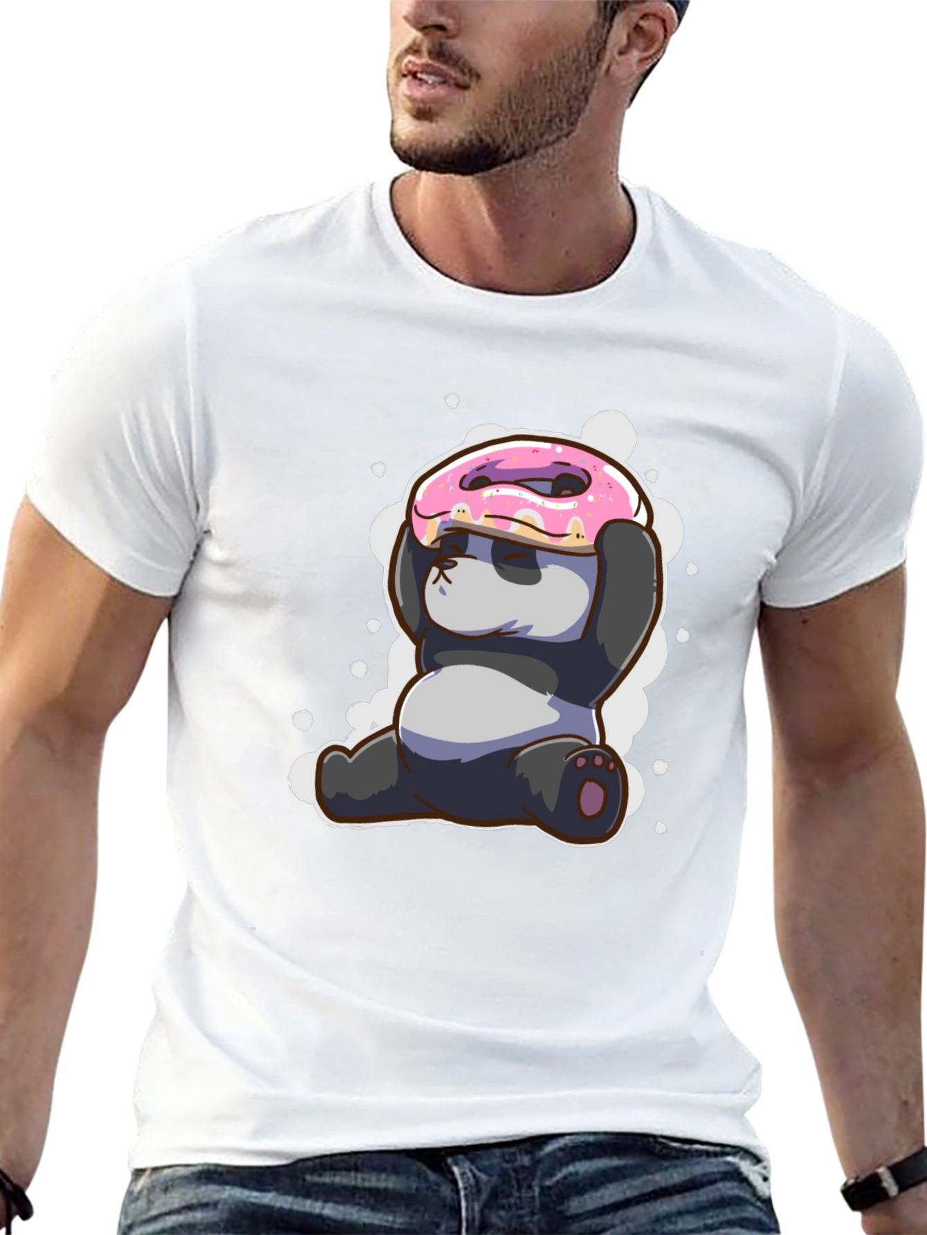 Black Funny Panda Donut T-Shirt - Cute Cartoon Tee view 13
