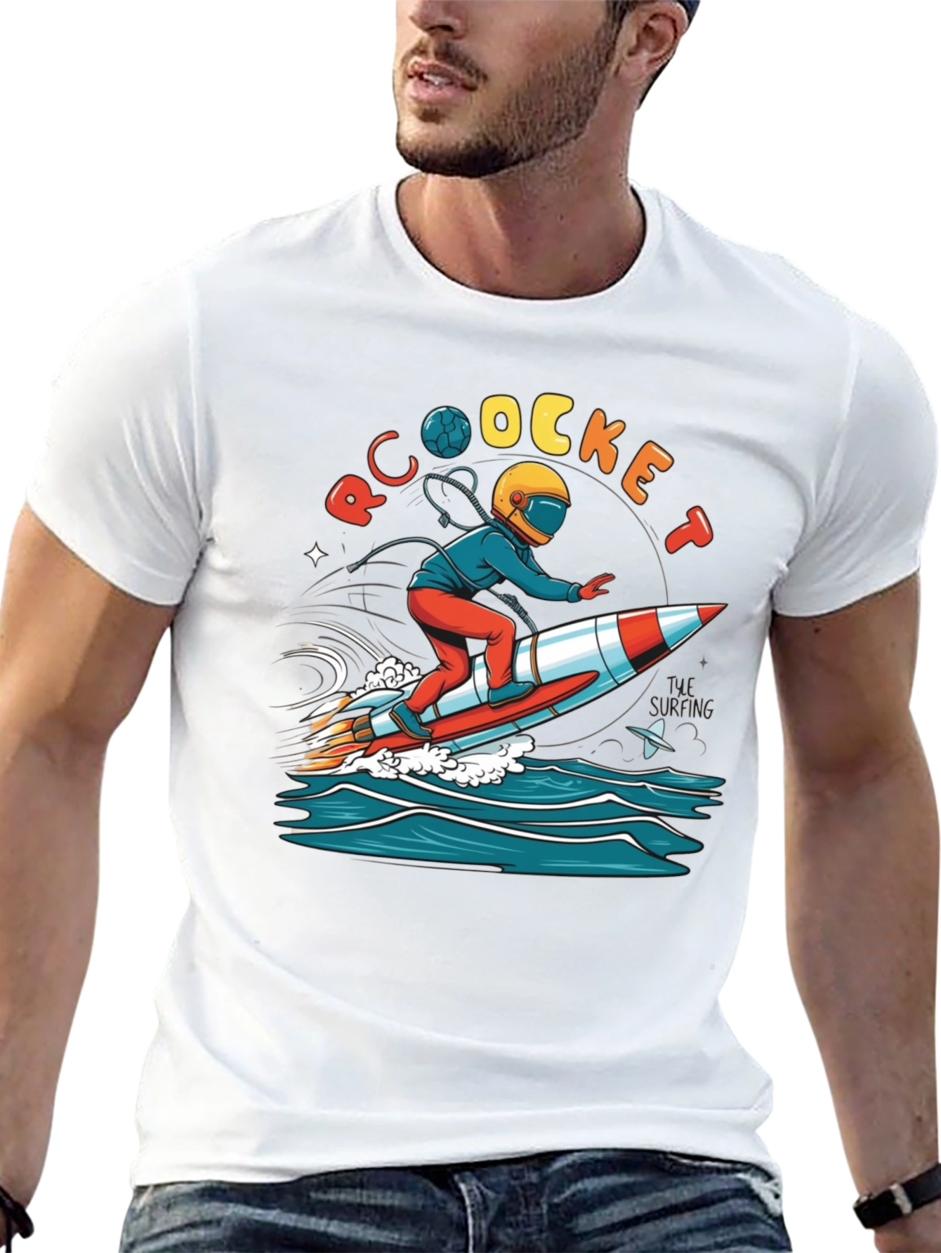 Black Rocket Surfing T-Shirt - Unique Graphic Tee view 13