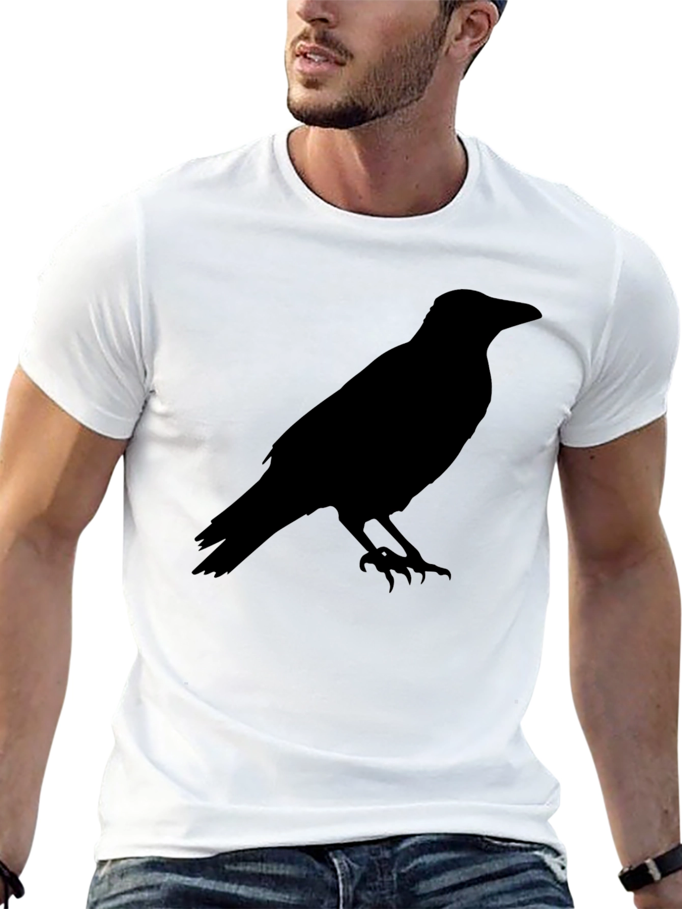 Black Raven Silhouette Graphic Tee - Black Cotton T-Shirt view 13