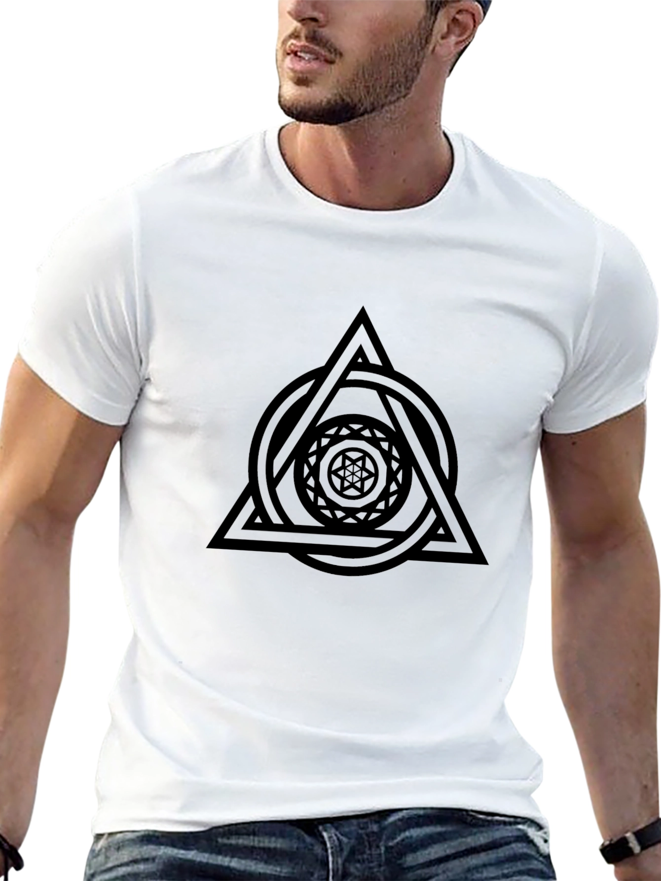 Black Geometric Graphic Print T-Shirt - Modern Design view 13