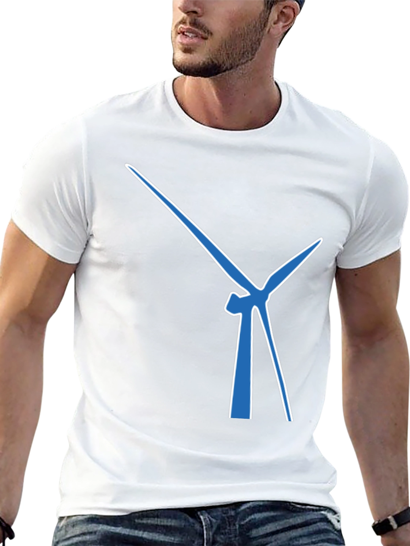 Black Wind Turbine Graphic Tee - Modern Blue Design view 13