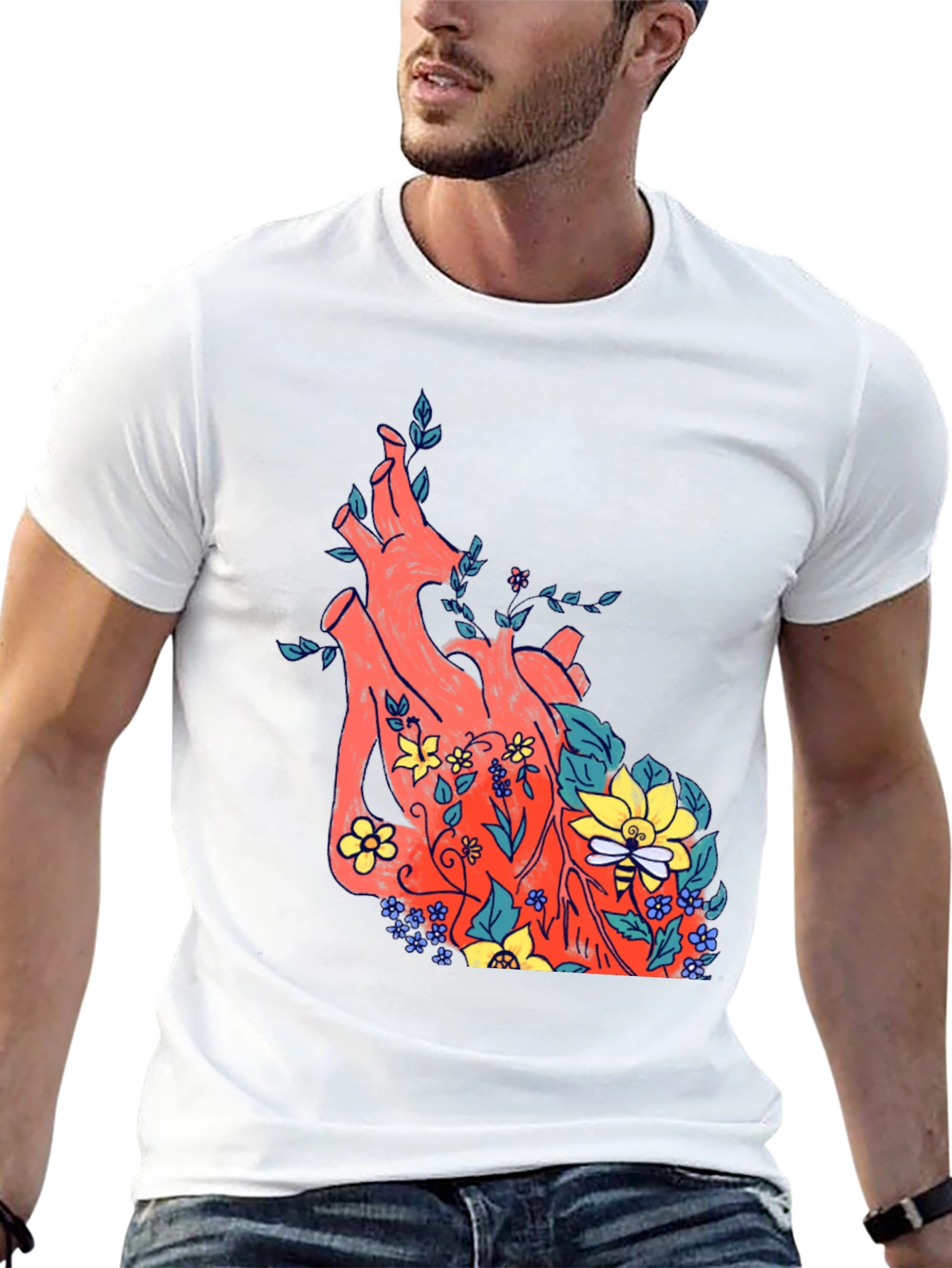 Black Floral Heart Print Black T-Shirt view 13