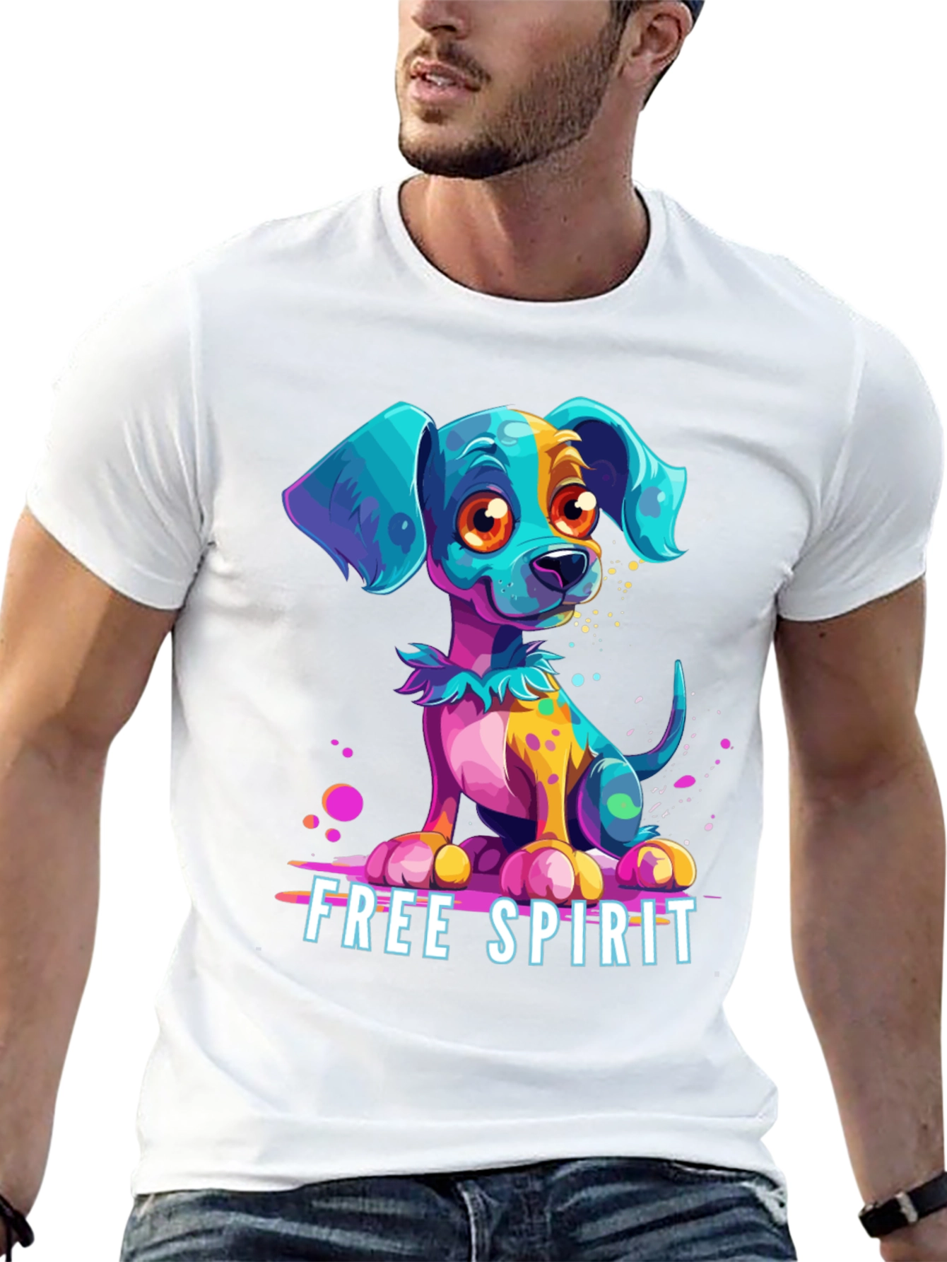 Black Free Spirit Dog Graphic Tee - Unique Colorful Puppy Design view 13