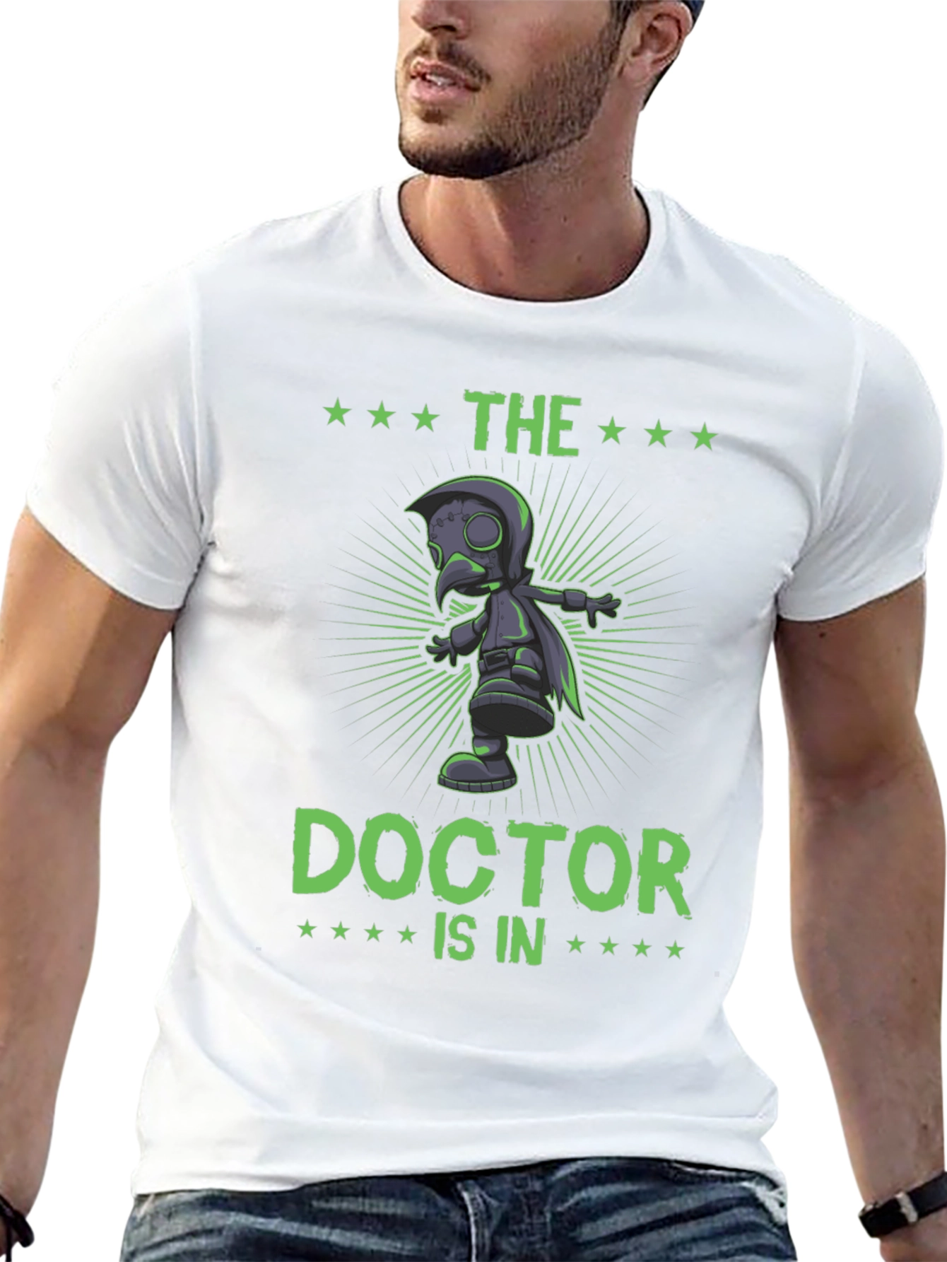 Black The Doctor Is In T-Shirt Plague Doctor Graphic Novelty Tee view 13