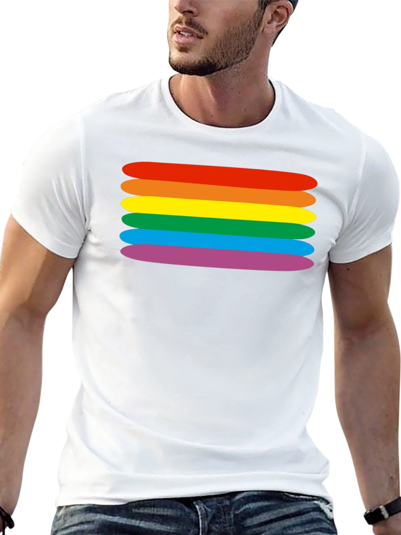 Black Rainbow Stripes Graphic Tee - Black Cotton Blend T-Shirt view 13