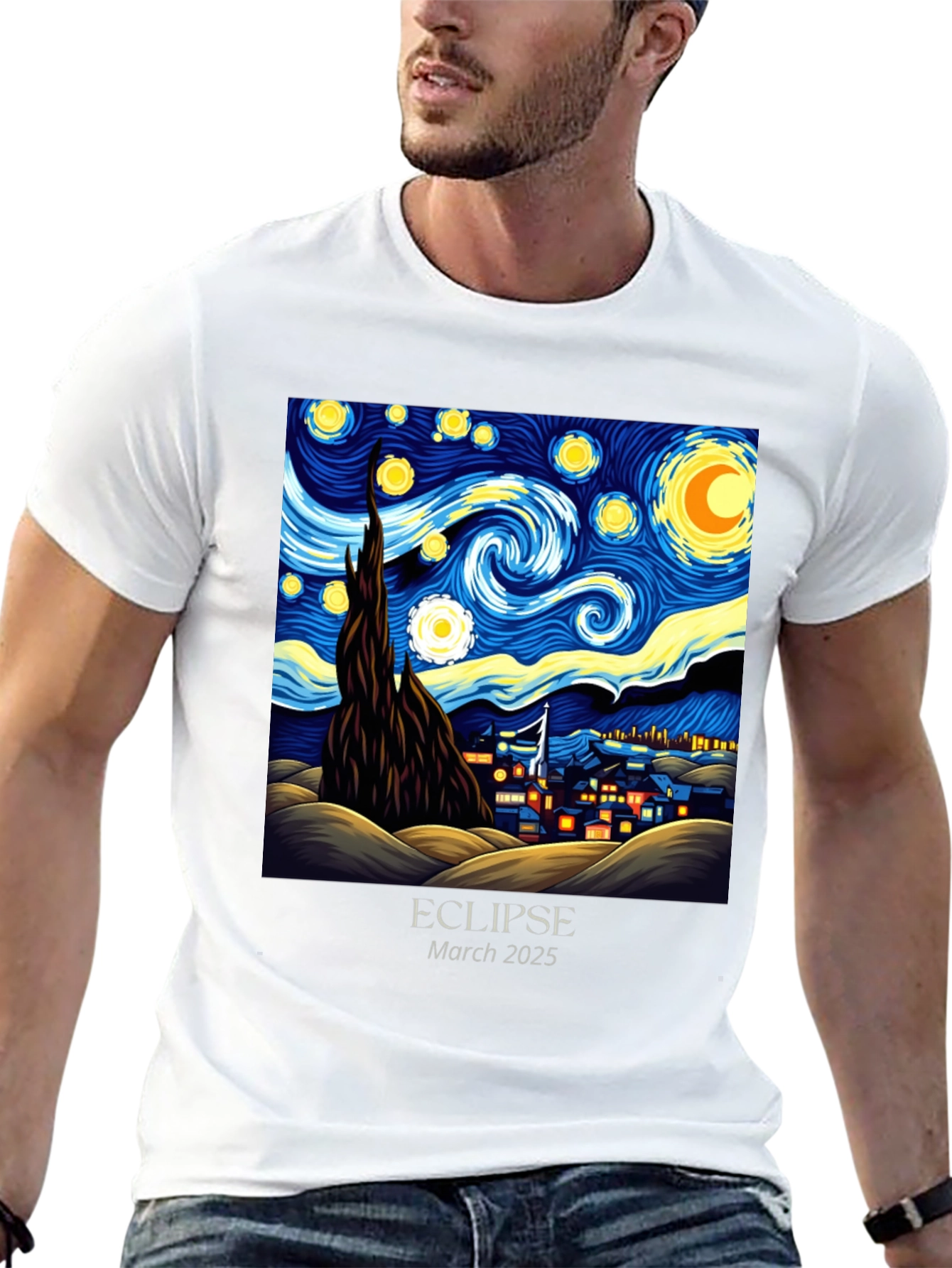 Black Starry Night Eclipse 2025 Graphic Tee view 13