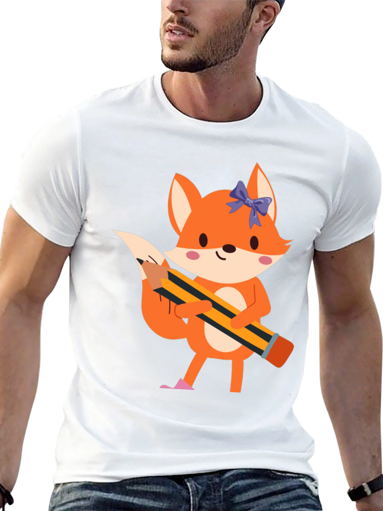 Black Fox with Pencil Graphic Tee - Black view 13