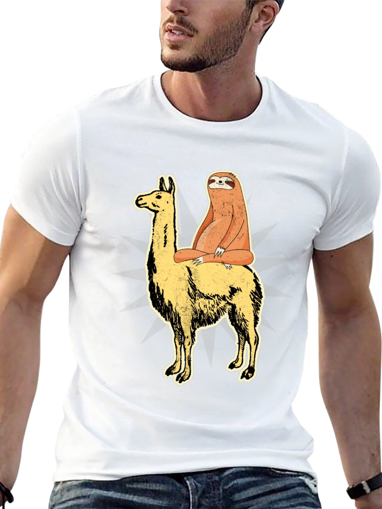Black Sloth Riding Llama Graphic Tee - Unisex T-Shirt view 13