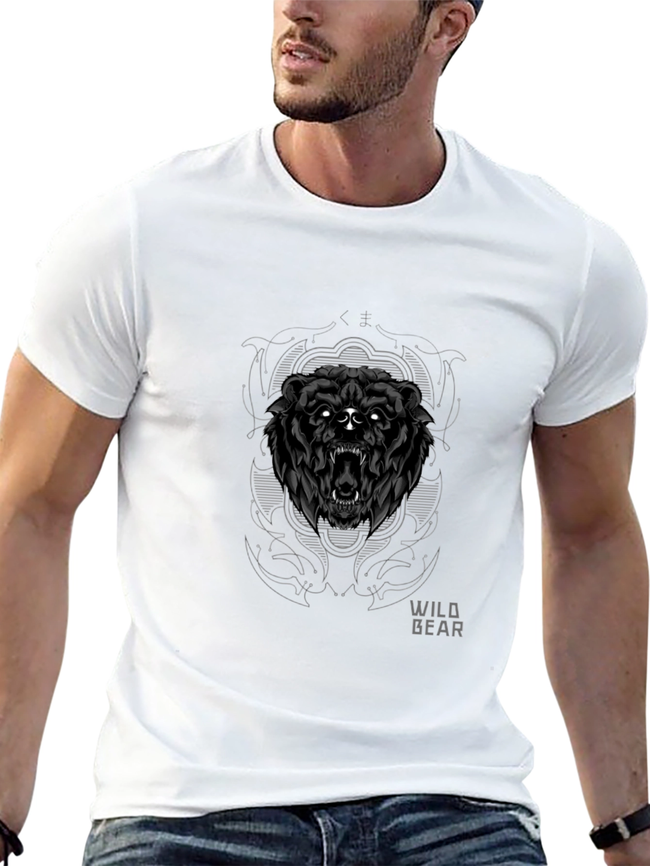 Black Wild Bear Graphic Tee - Black Cotton T-Shirt view 13